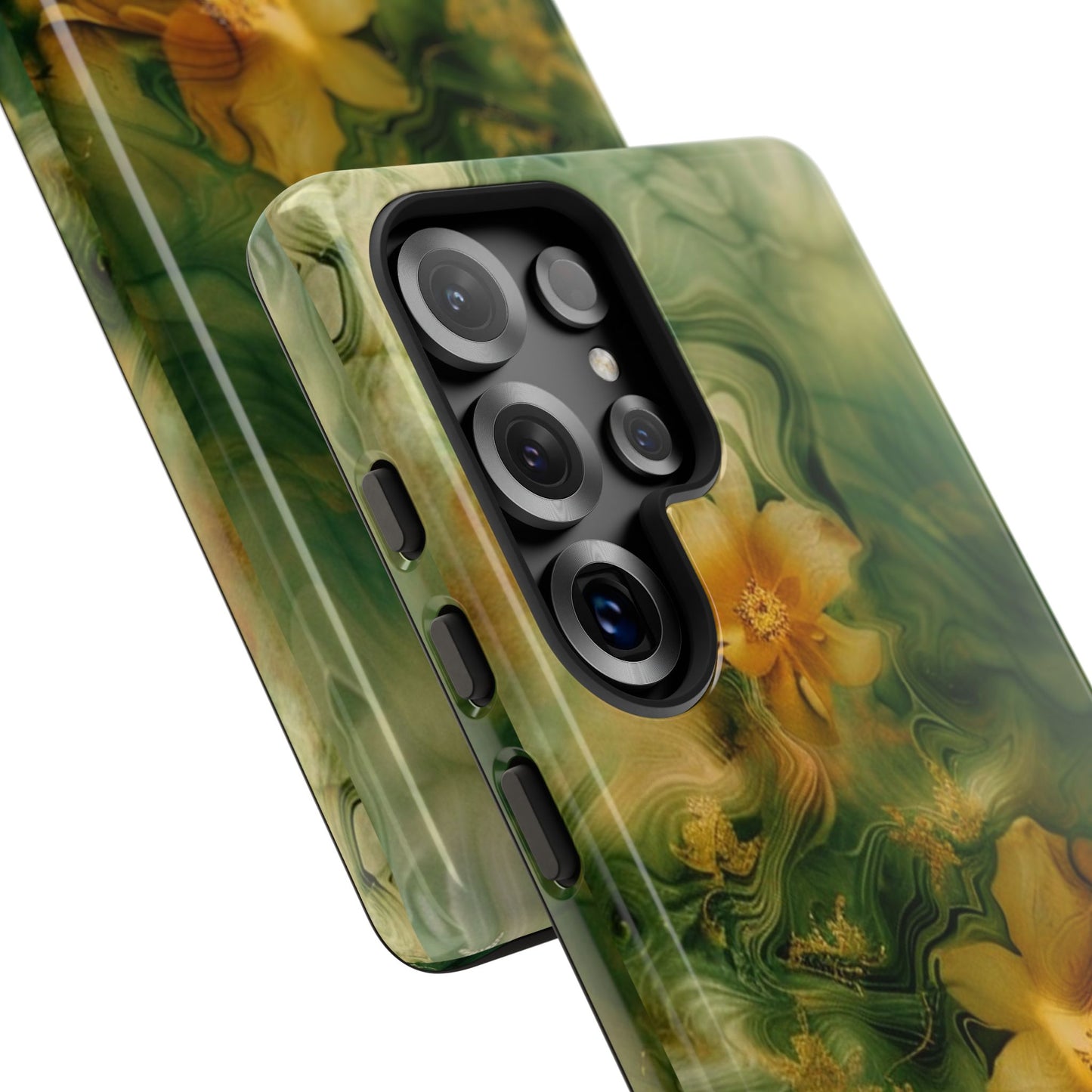 Floral Swirl Phone Case — Green & Gold Vintage Flower Design