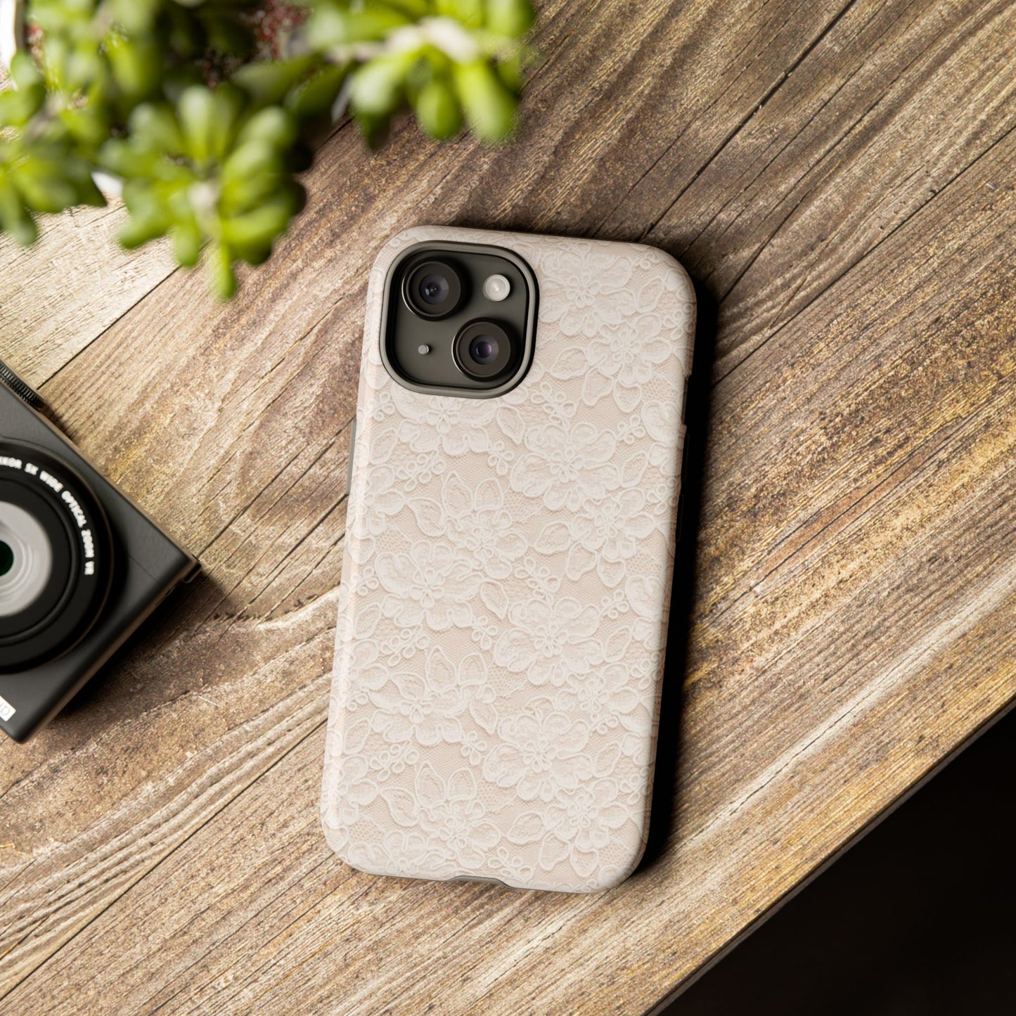 Floral Lace Tough Phone Case – Vintage Ivory Protective Cover
