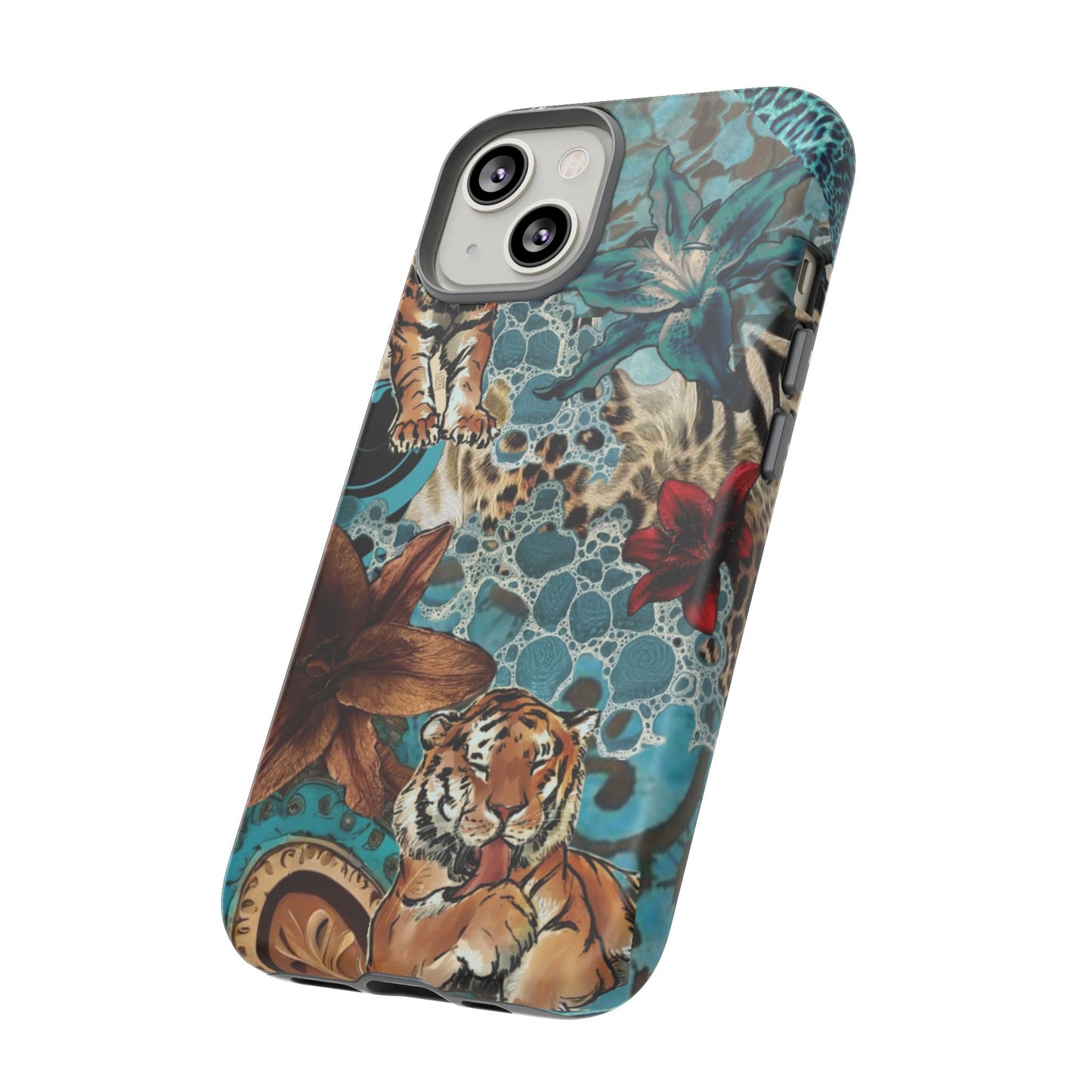 Floral Tiger Phone Case - Teal Safari Protective Cover