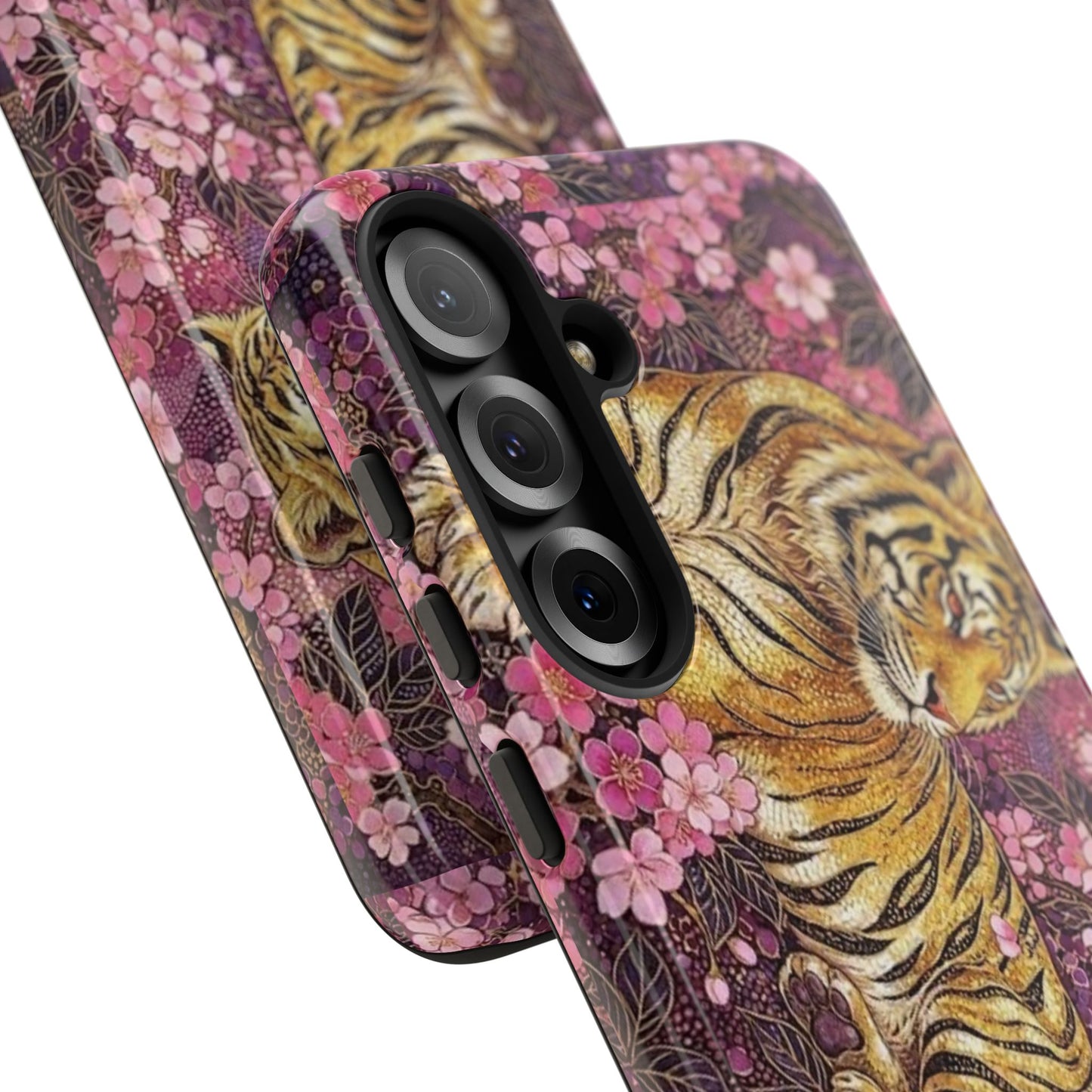 Tiger Floral Phone Case — Vintage Sakura Heavy-Duty Protective Cover