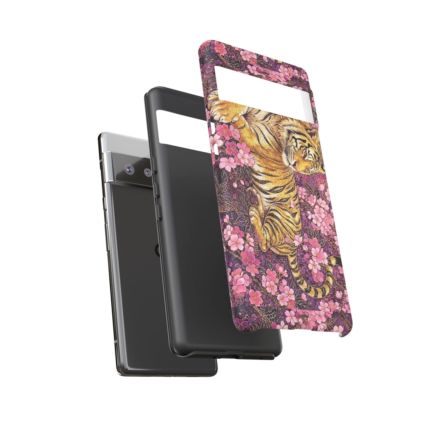 Tiger Floral Phone Case — Vintage Sakura Heavy-Duty Protective Cover