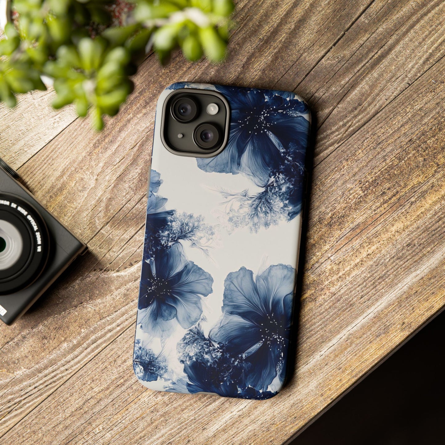 Floral Indigo Tough Phone Case — Blue Botanical Protective Cover