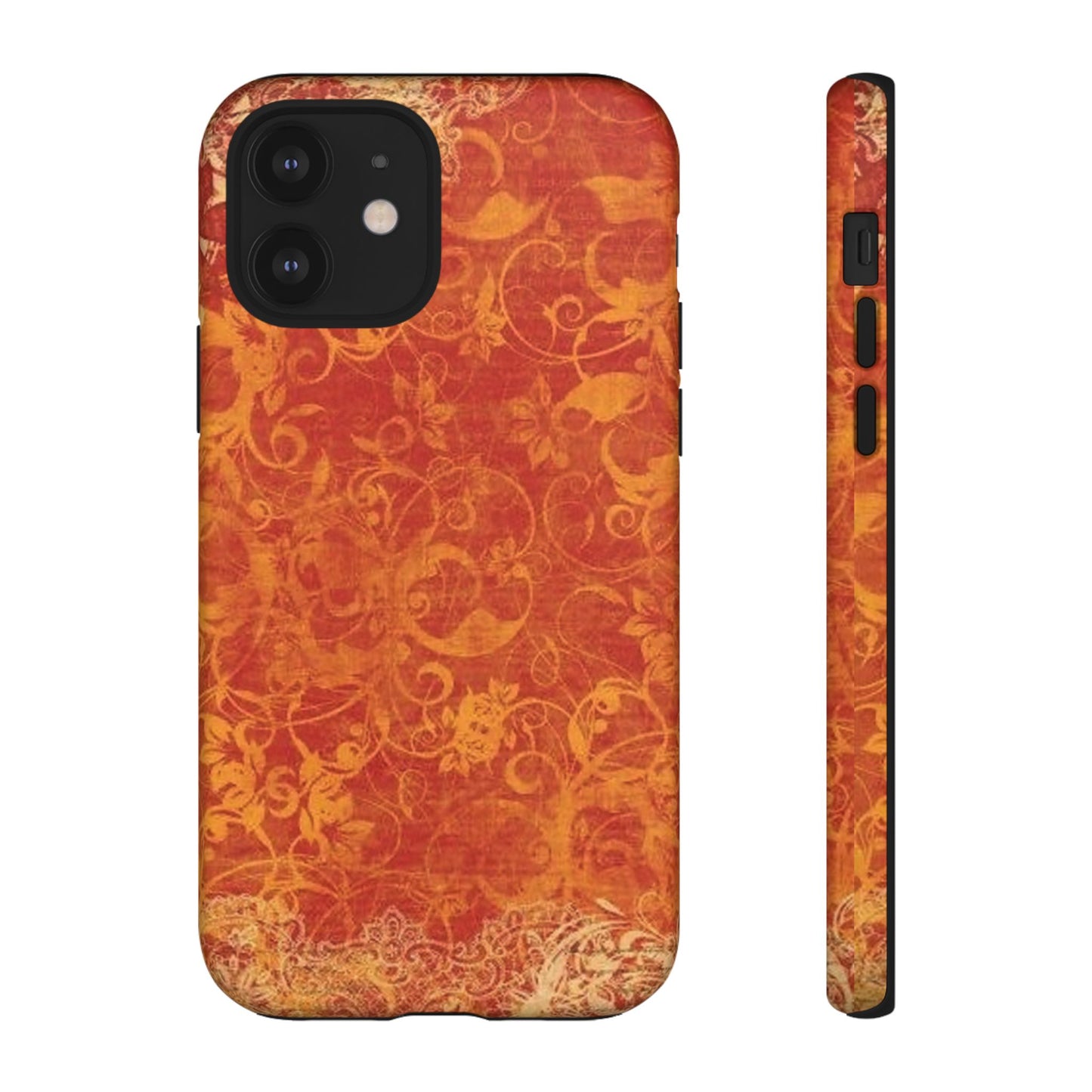 Floral Autumn iPhone Tough Case — Orange Vintage Scroll Design