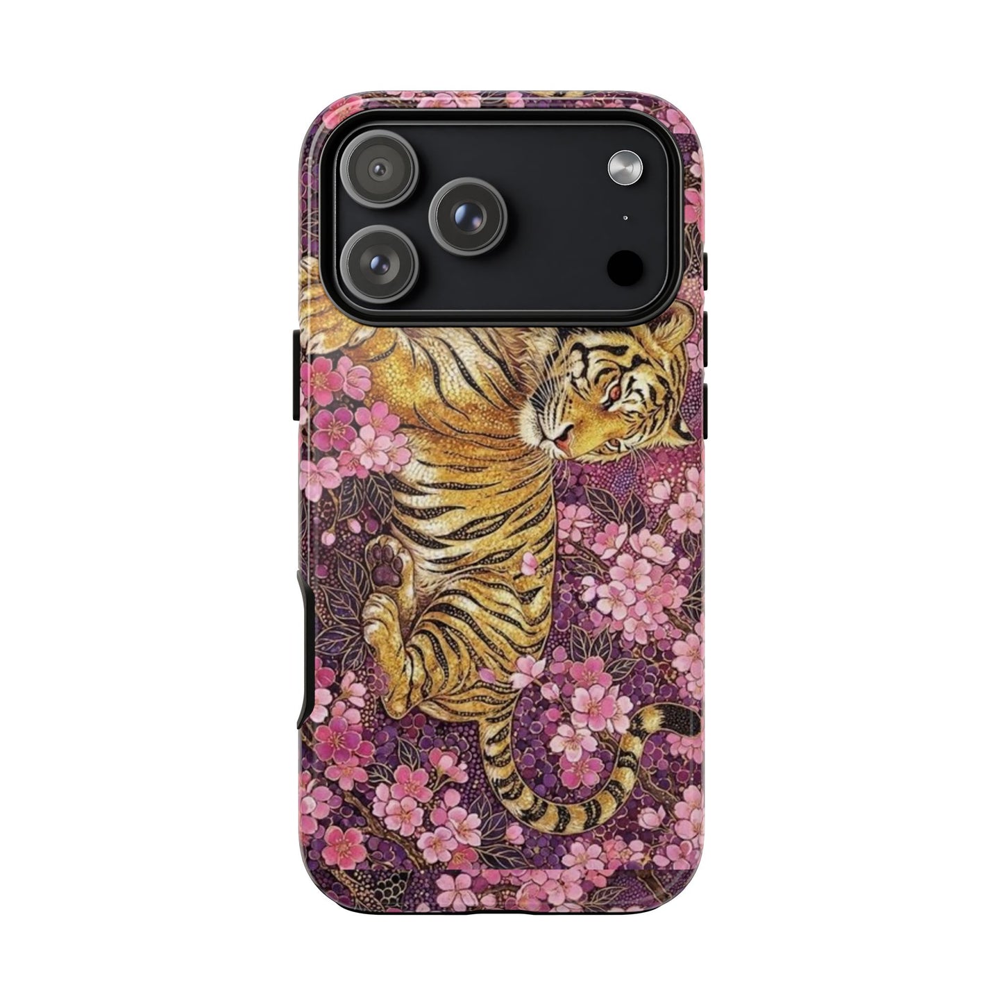 Tiger Floral Phone Case — Vintage Sakura Heavy-Duty Protective Cover