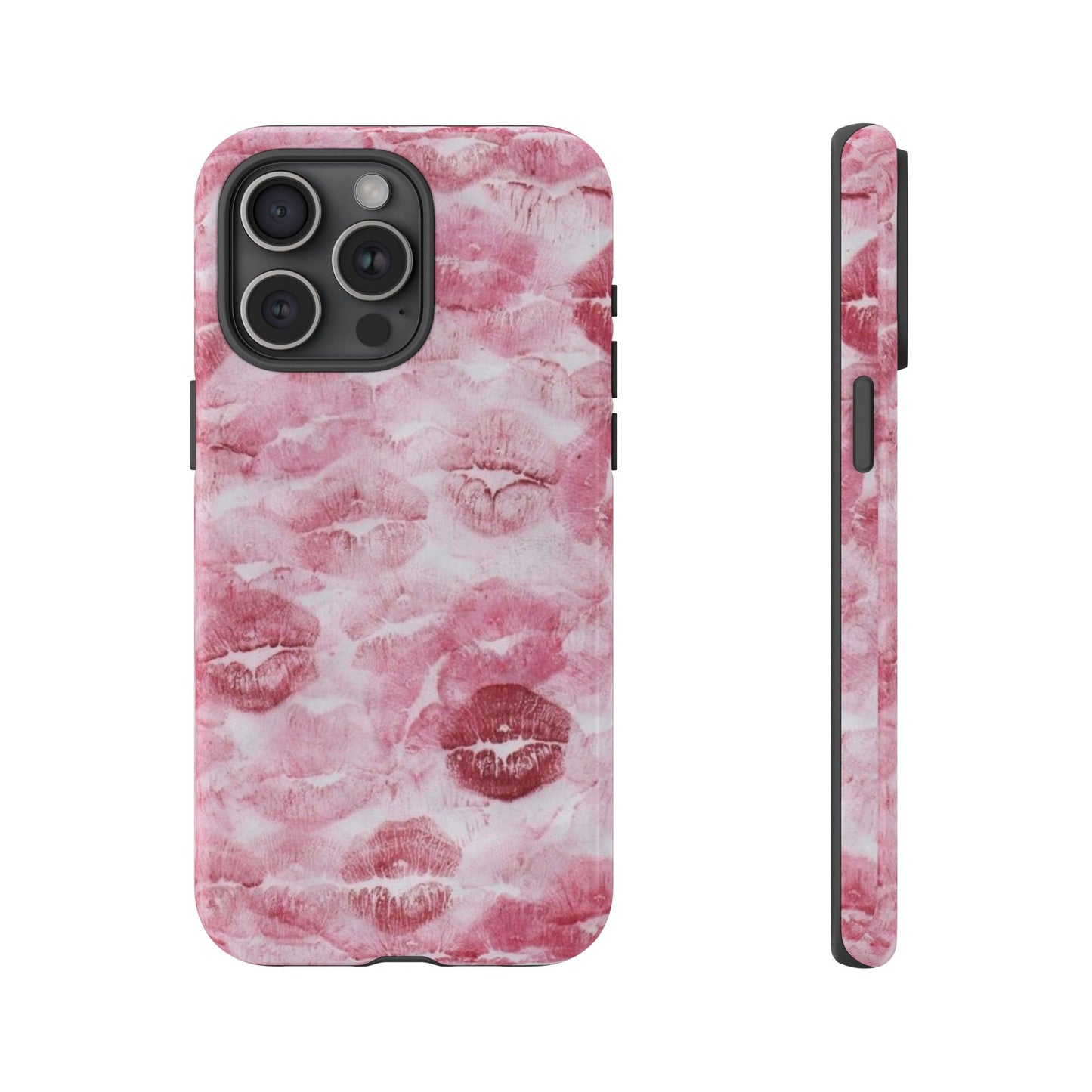 Kiss Print Tough Phone Case — Pink Marble Lip Pattern, Protective iPhone Cover