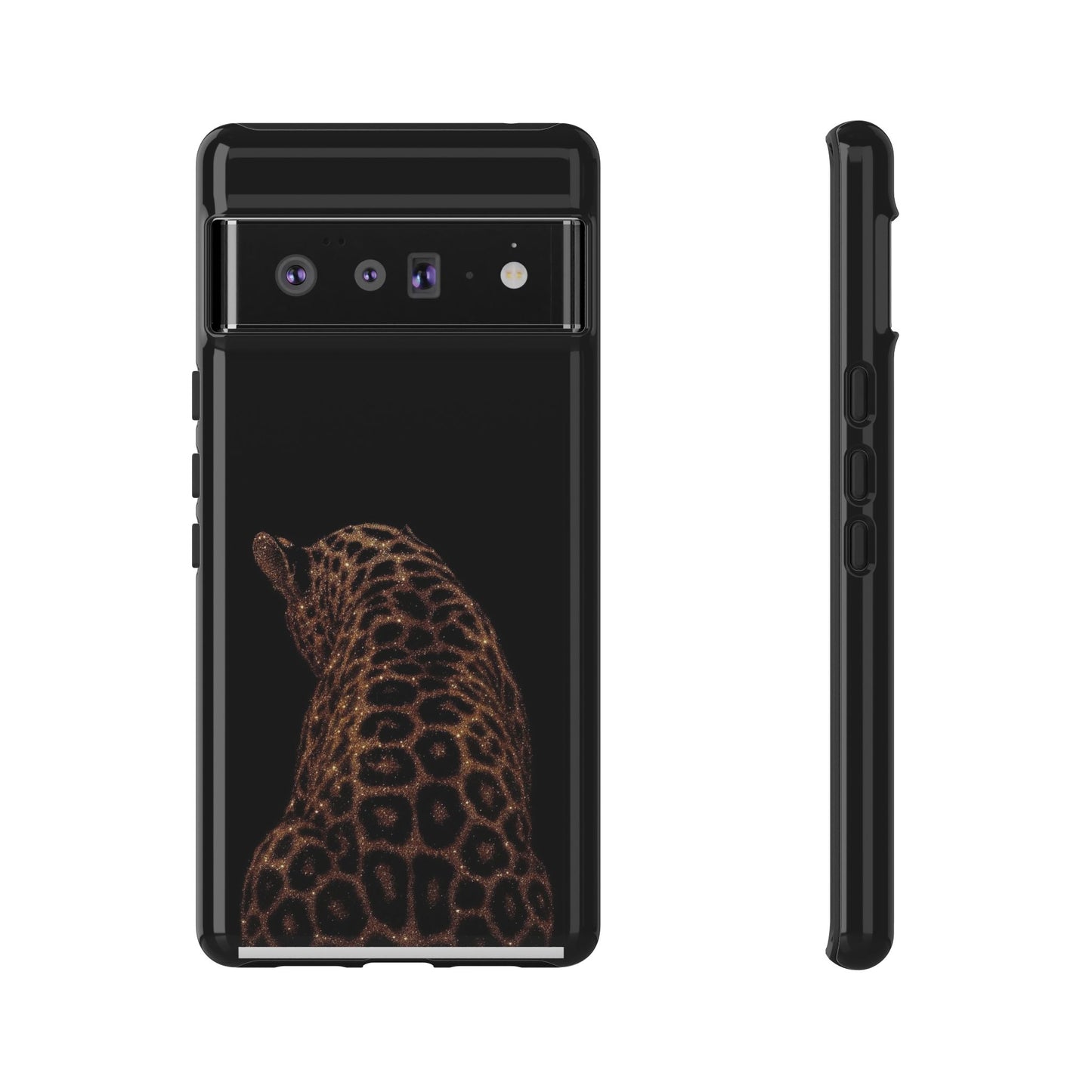 Leopard Print Tough Phone Case - Sleek Black Protective Cover
