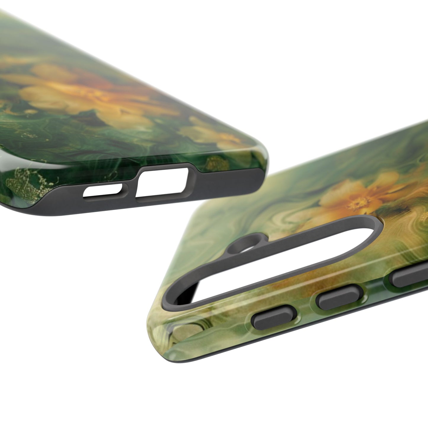 Floral Swirl Phone Case — Green & Gold Vintage Flower Design
