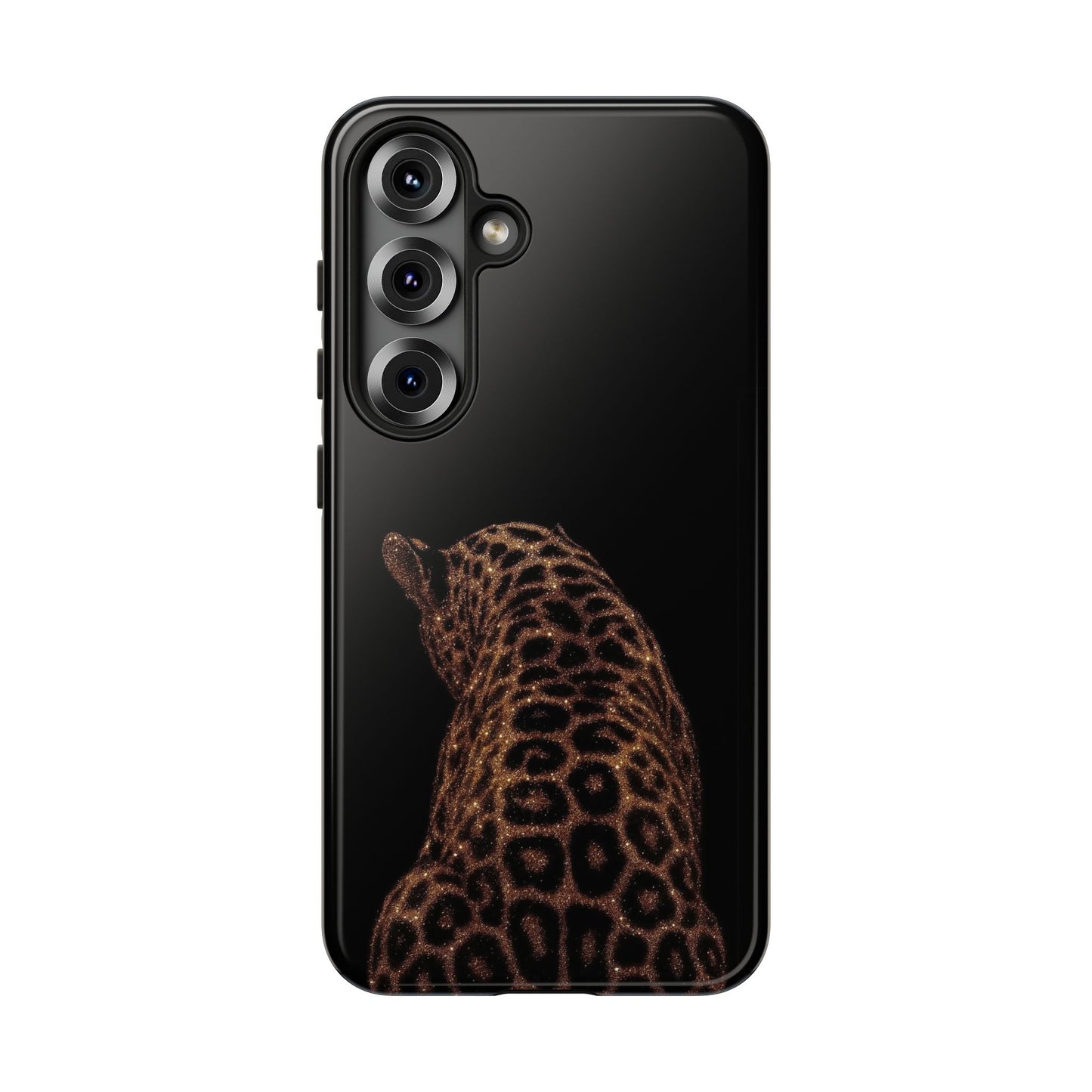 Leopard Print Tough Phone Case - Sleek Black Protective Cover