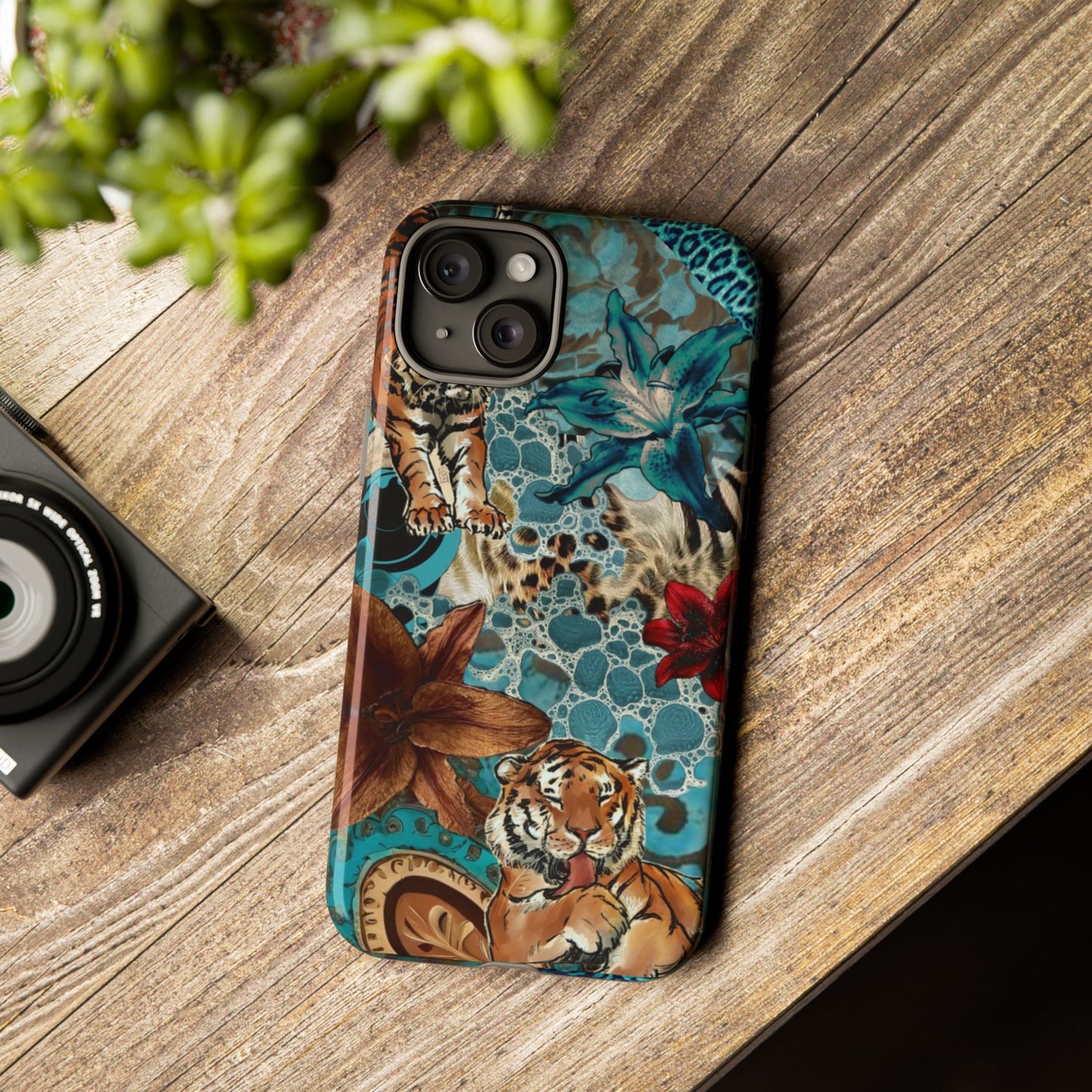 Floral Tiger Phone Case - Teal Safari Protective Cover