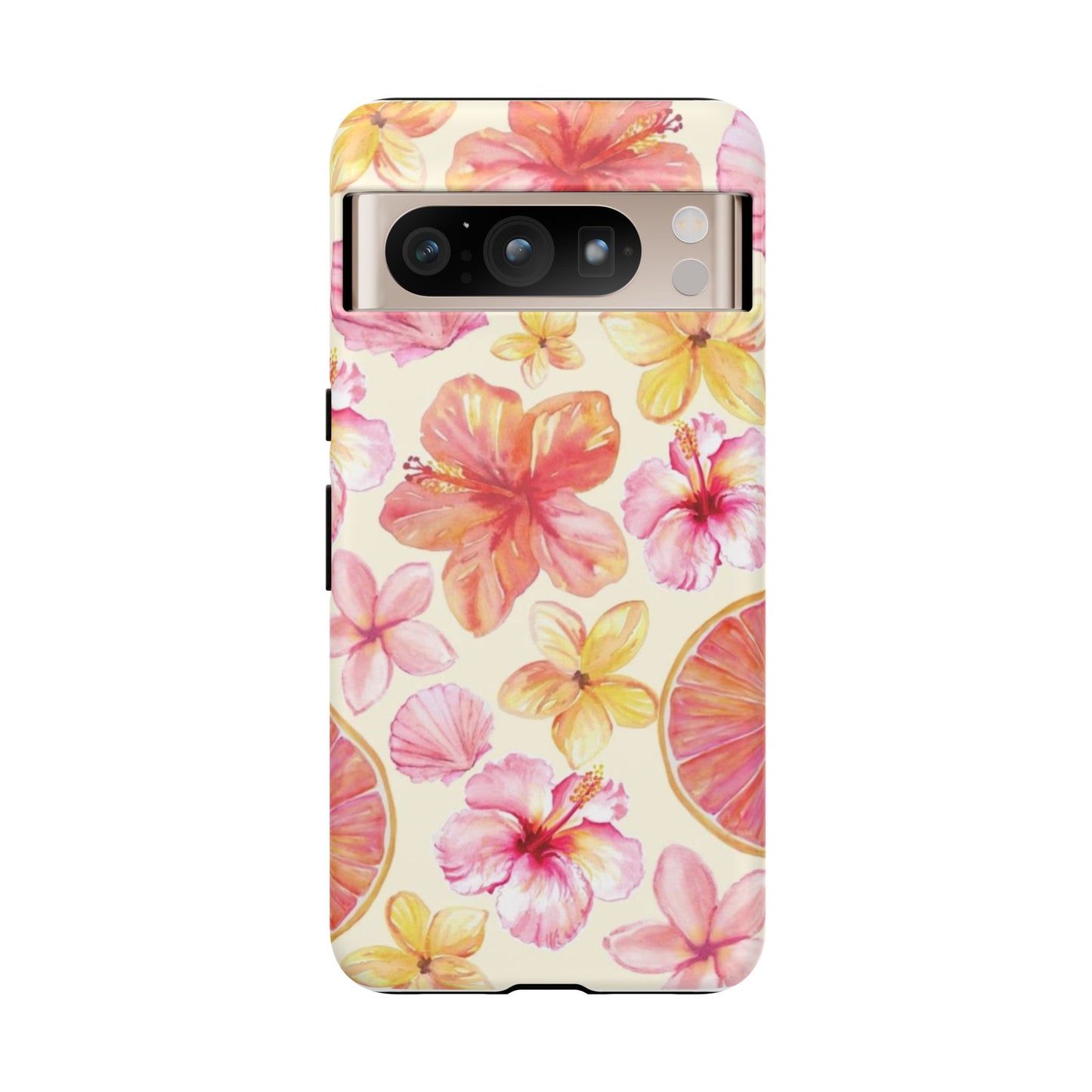 Tropical Hibiscus Tough Phone Case – Watercolor Floral & Citrus Protective Cover