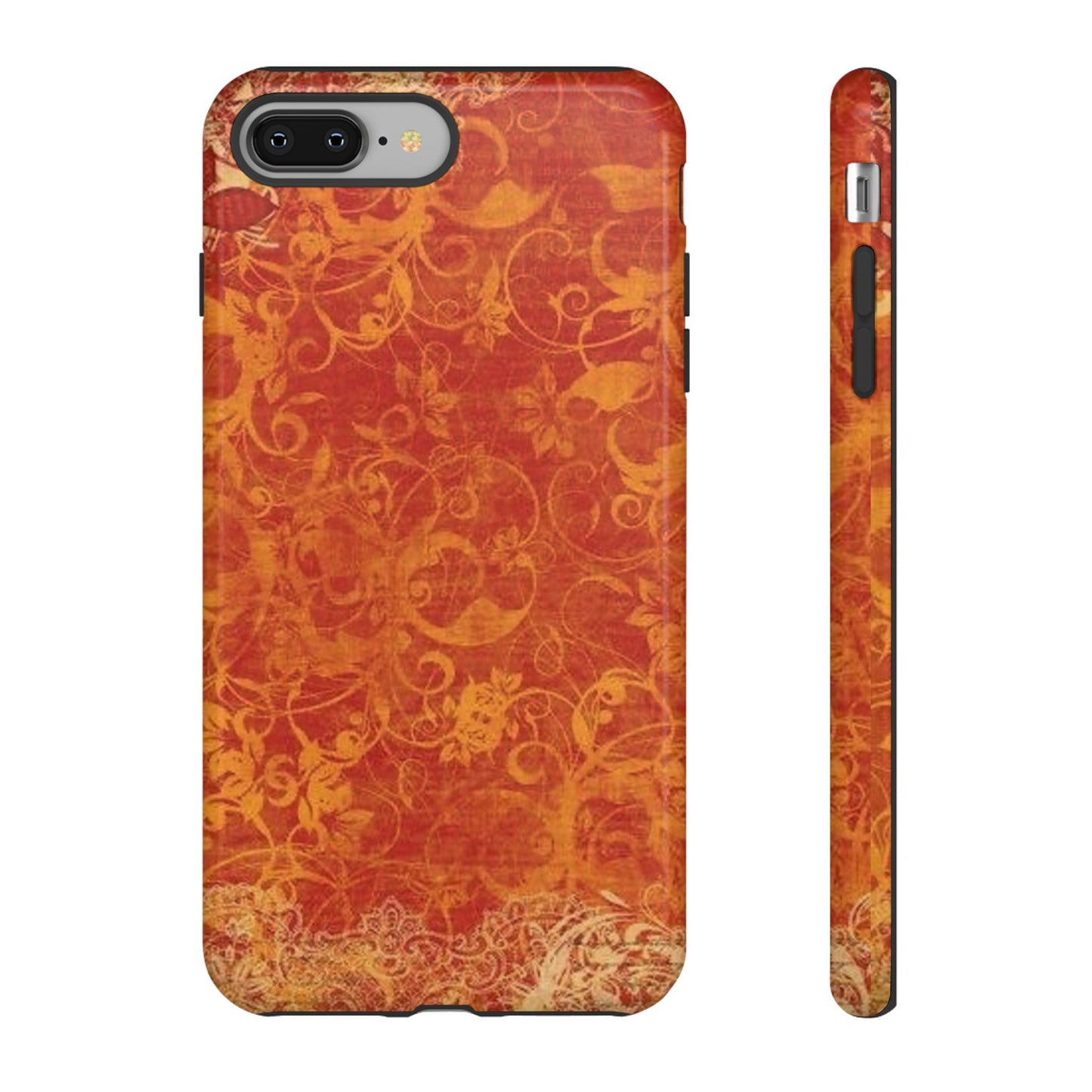 Floral Autumn iPhone Tough Case — Orange Vintage Scroll Design