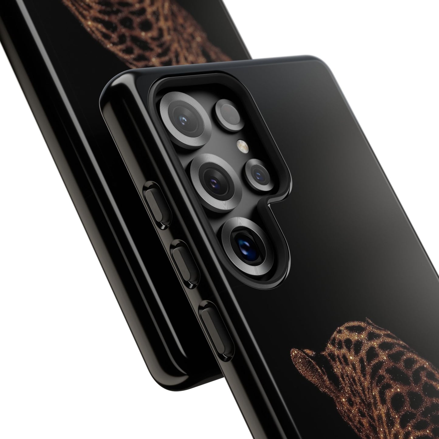 Leopard Print Tough Phone Case - Sleek Black Protective Cover