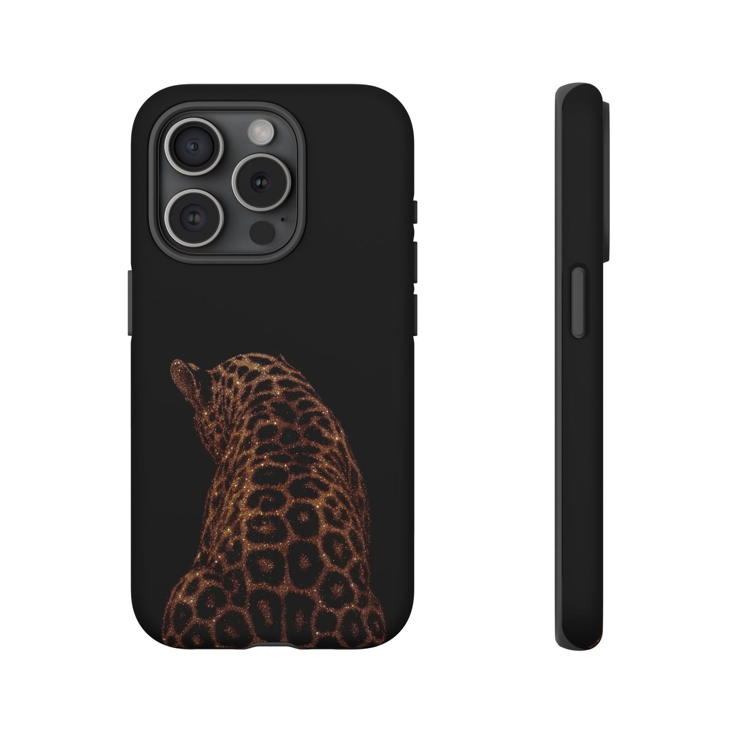 Leopard Print Tough Phone Case - Sleek Black Protective Cover