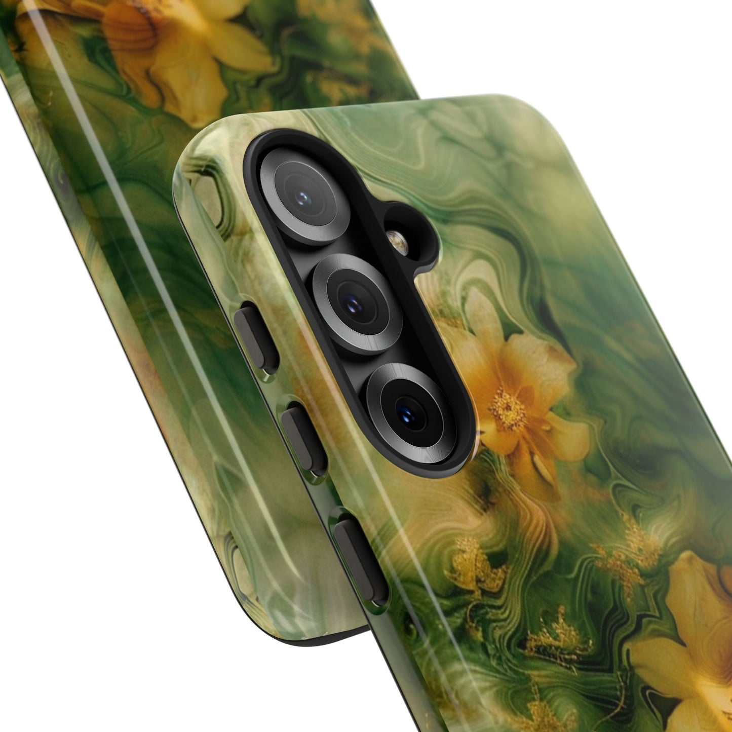 Floral Swirl Phone Case — Green & Gold Vintage Flower Design