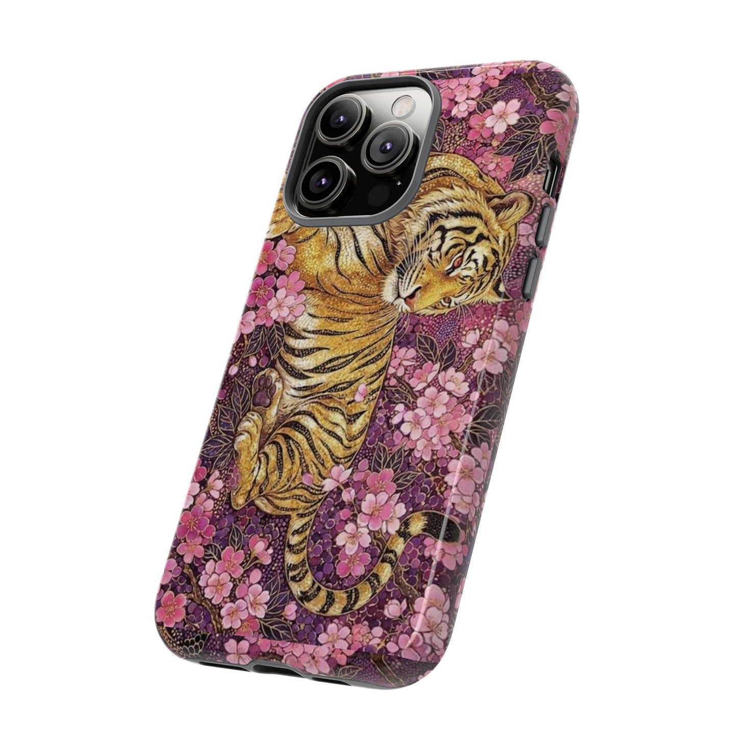 Tiger Floral Phone Case — Vintage Sakura Heavy-Duty Protective Cover