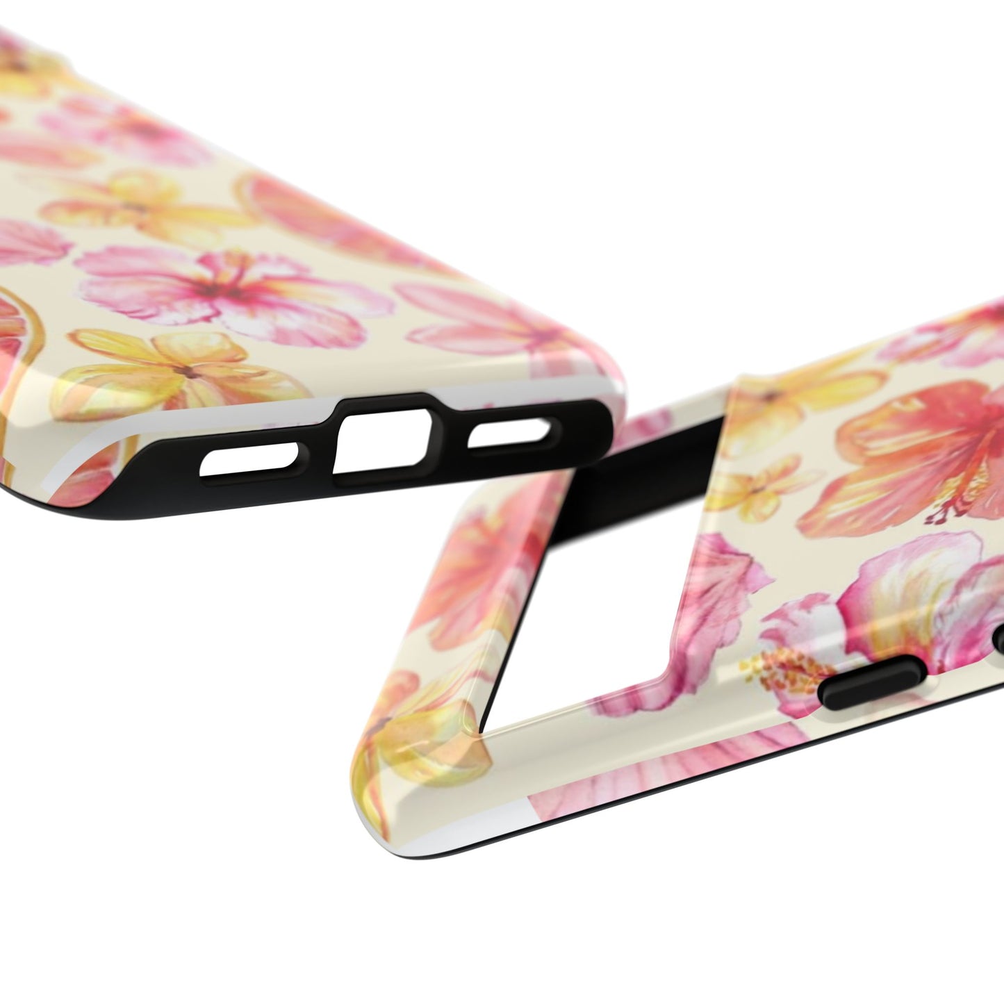 Tropical Hibiscus Tough Phone Case – Watercolor Floral & Citrus Protective Cover