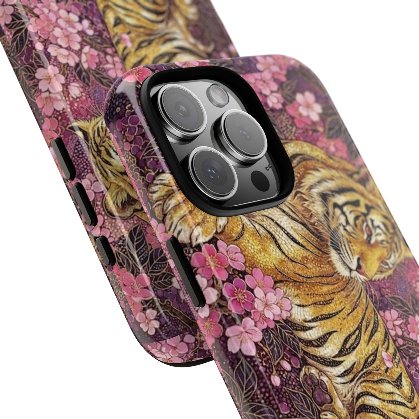 Tiger Floral Phone Case — Vintage Sakura Heavy-Duty Protective Cover