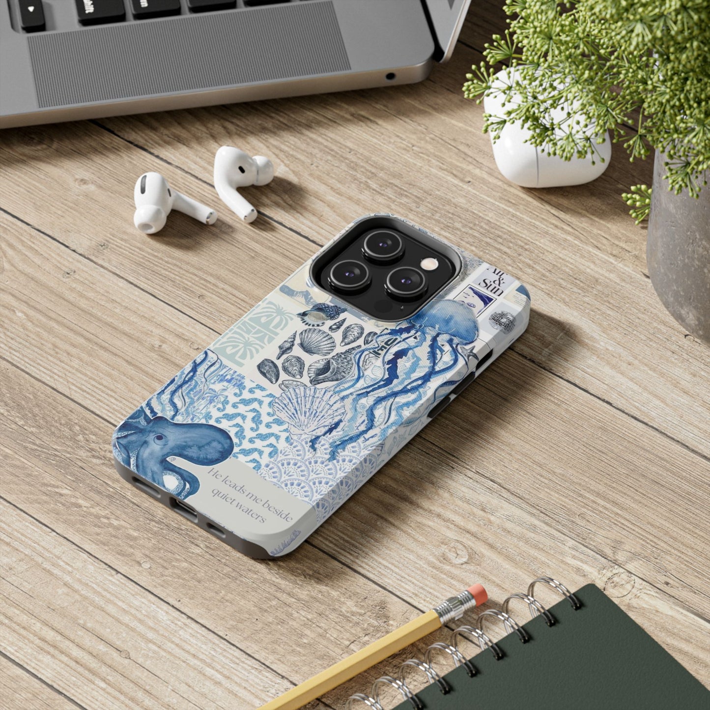 Sea Collage Tough Phone Case — Blue Jellyfish & Shells Coastal Design