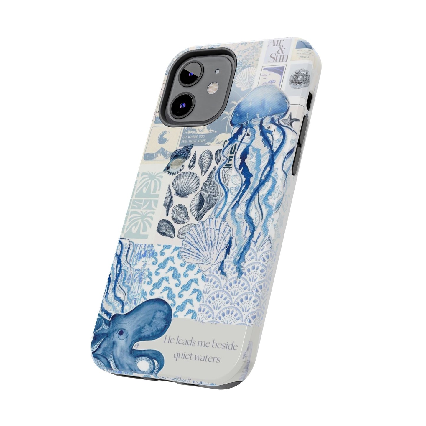 Sea Collage Tough Phone Case — Blue Jellyfish & Shells Coastal Design