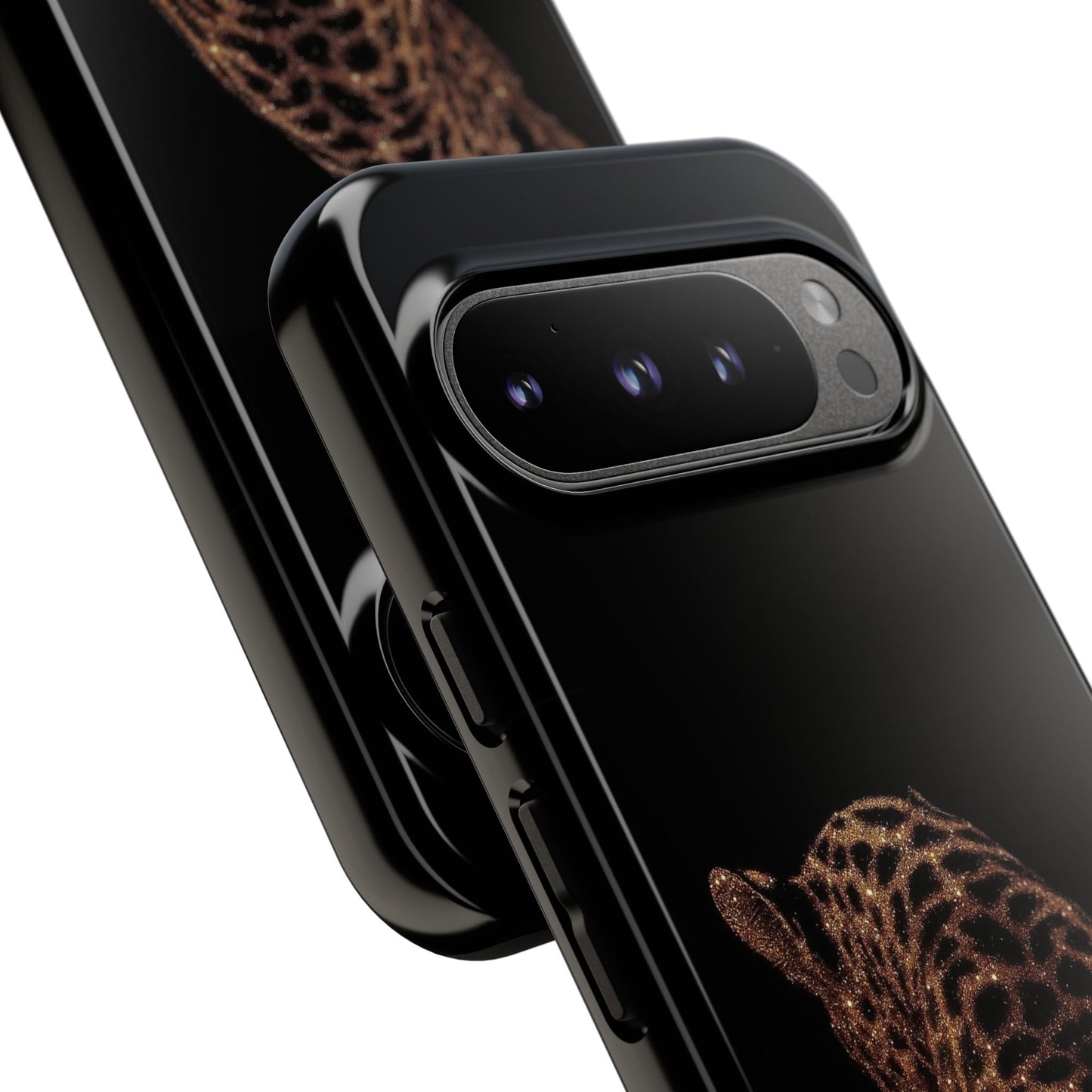 Leopard Print Tough Phone Case - Sleek Black Protective Cover