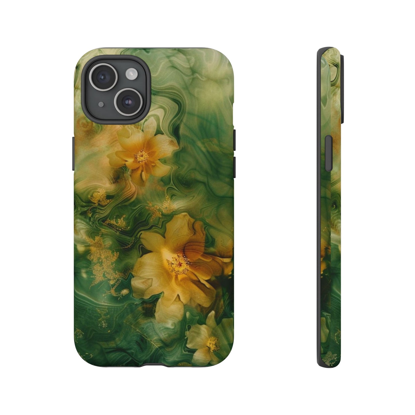 Floral Swirl Phone Case — Green & Gold Vintage Flower Design