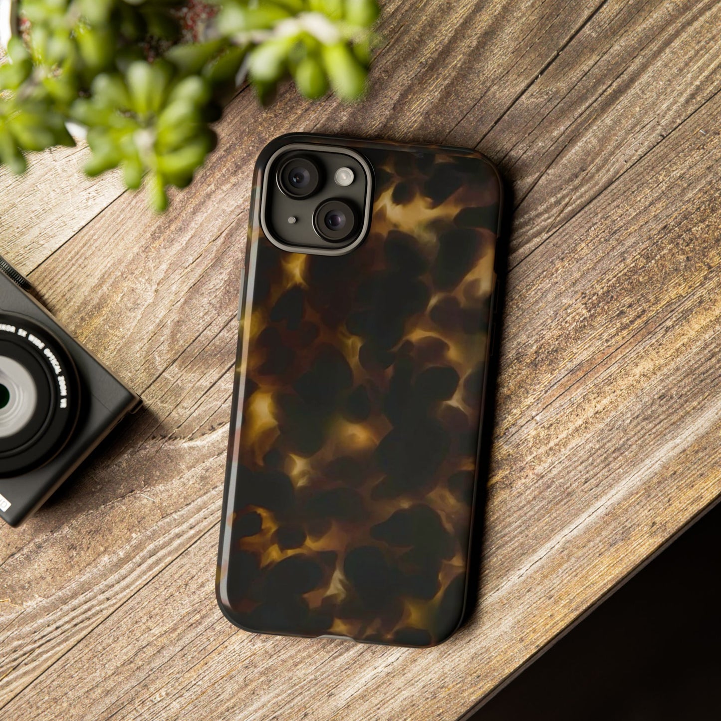 Tortoiseshell Phone Case — Protective Tough Case with Classic Brown Pattern