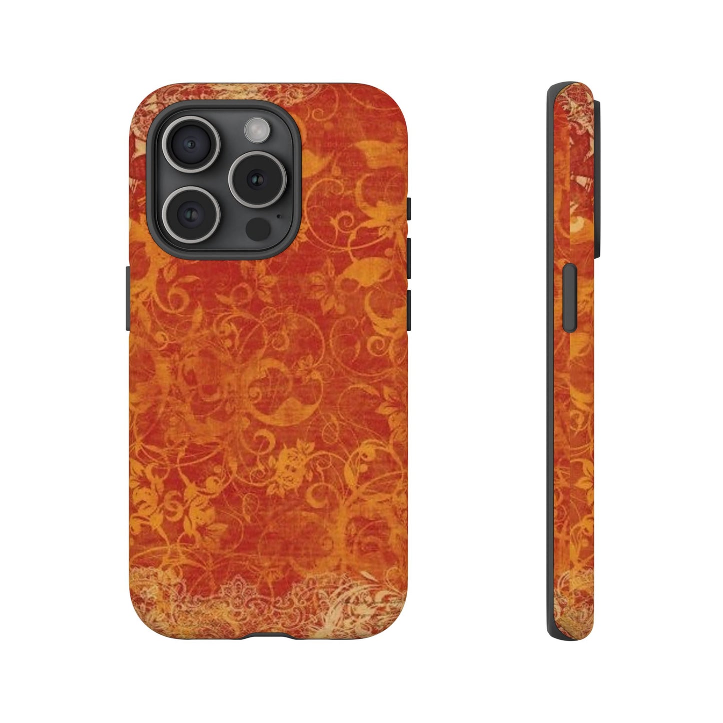 Floral Autumn iPhone Tough Case — Orange Vintage Scroll Design