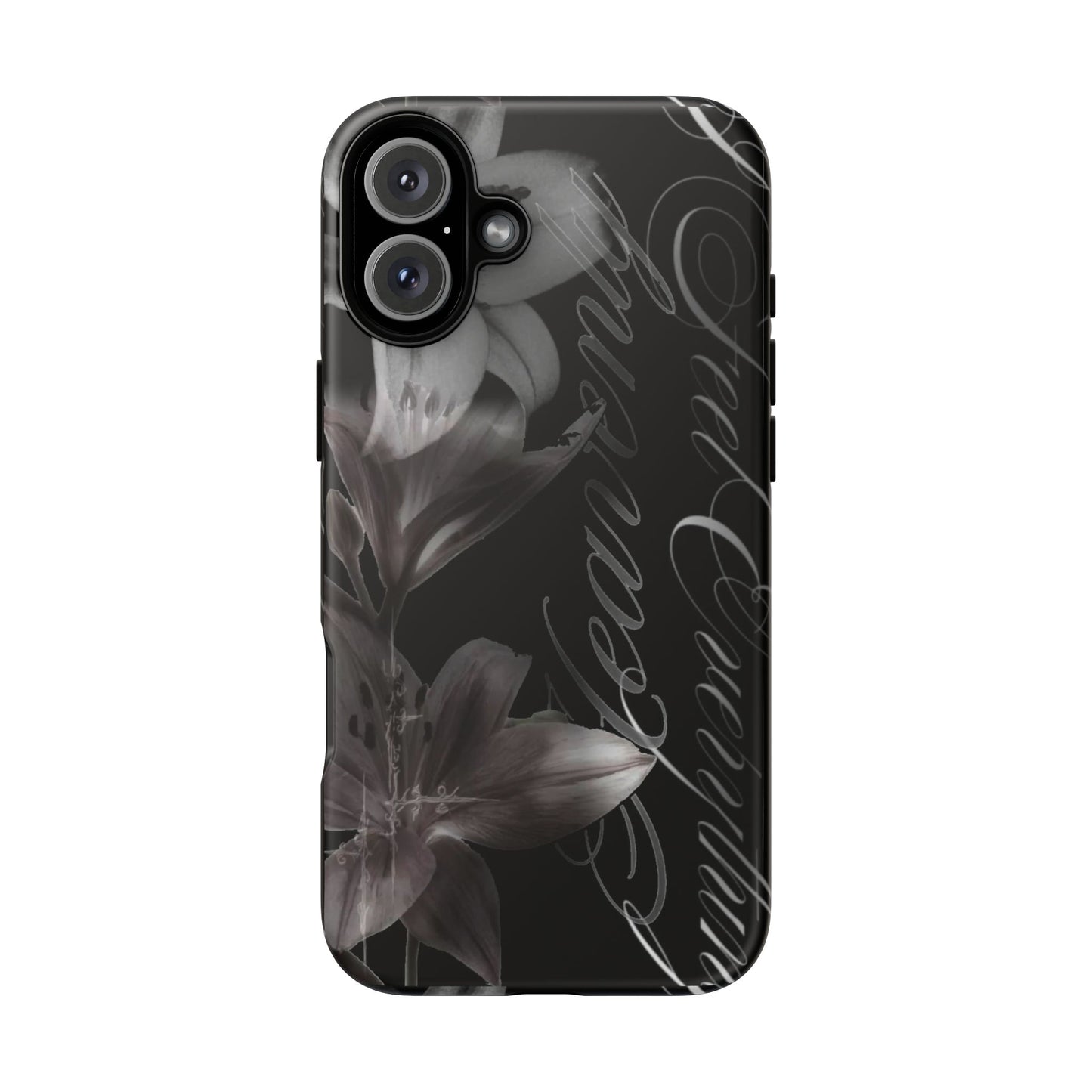 Floral Script Tough Phone Case – Black Lily Protective Cover