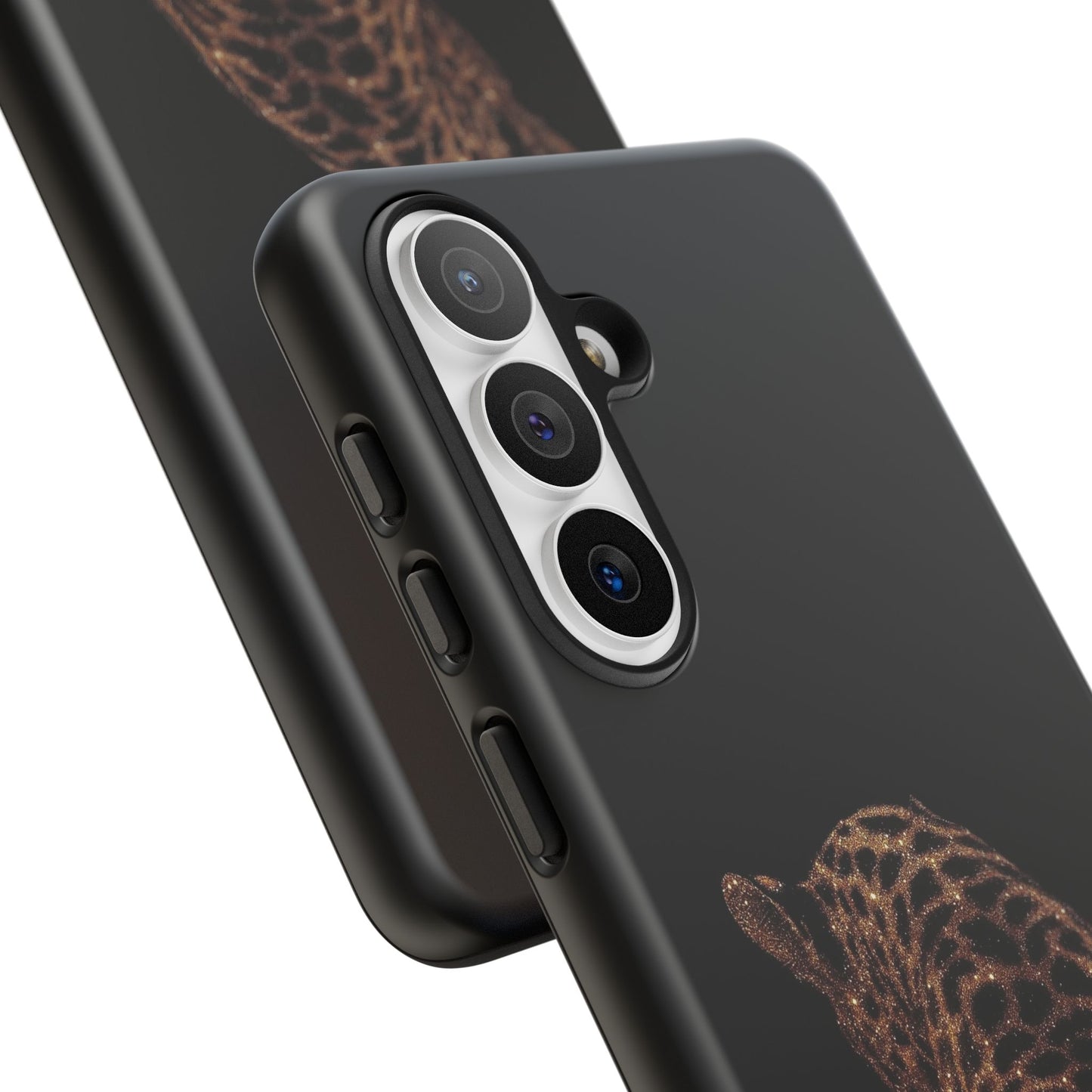Leopard Print Tough Phone Case - Sleek Black Protective Cover