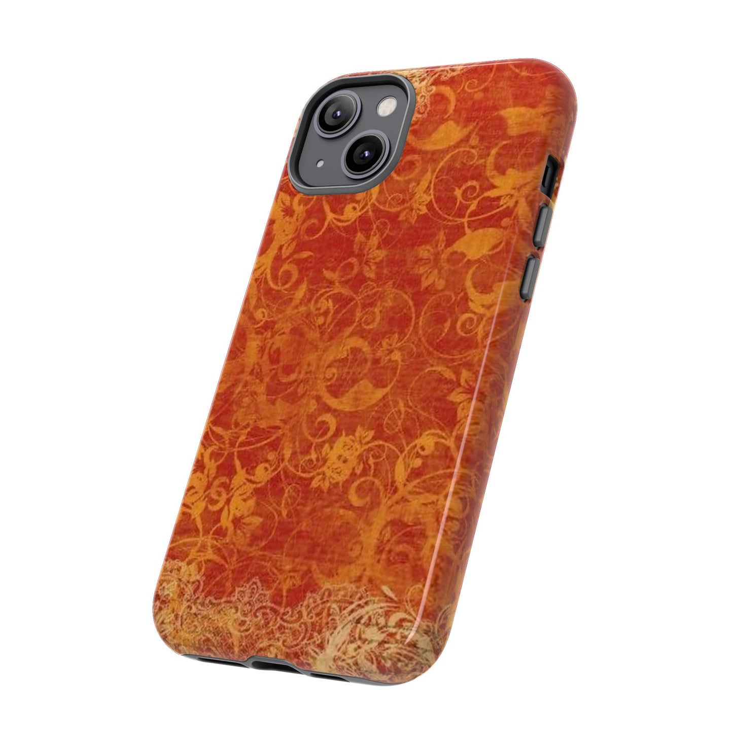 Floral Autumn iPhone Tough Case — Orange Vintage Scroll Design