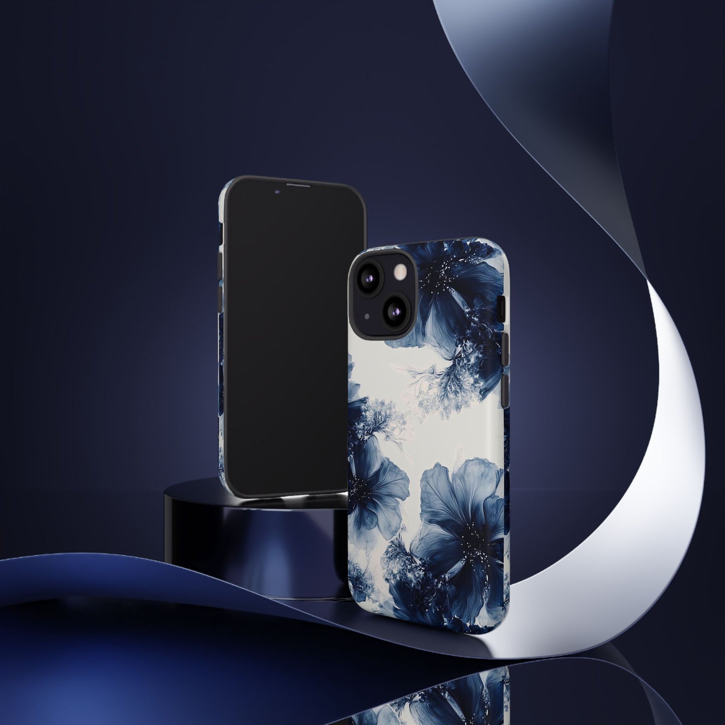 Floral Indigo Tough Phone Case — Blue Botanical Protective Cover
