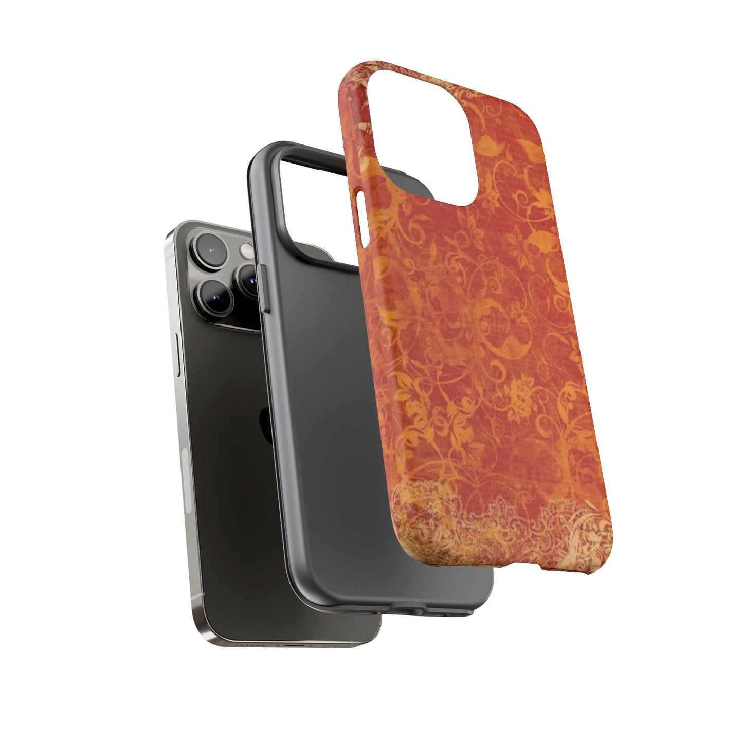 Floral Autumn iPhone Tough Case — Orange Vintage Scroll Design
