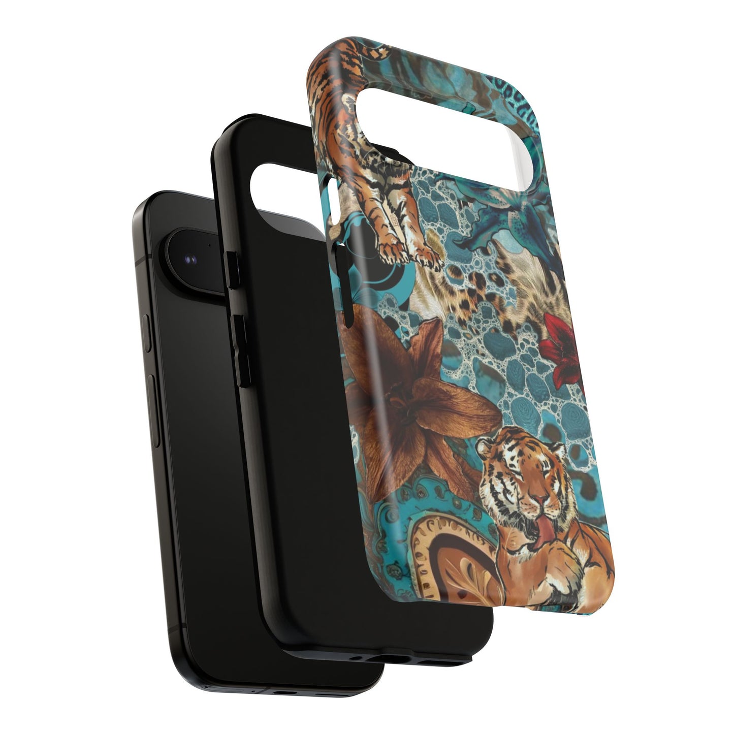 Floral Tiger Phone Case - Teal Safari Protective Cover