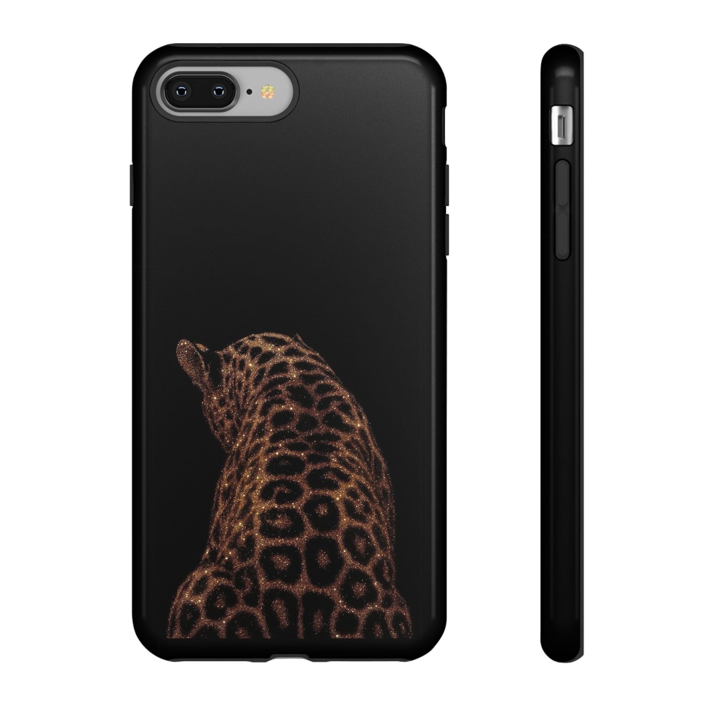 Leopard Print Tough Phone Case - Sleek Black Protective Cover