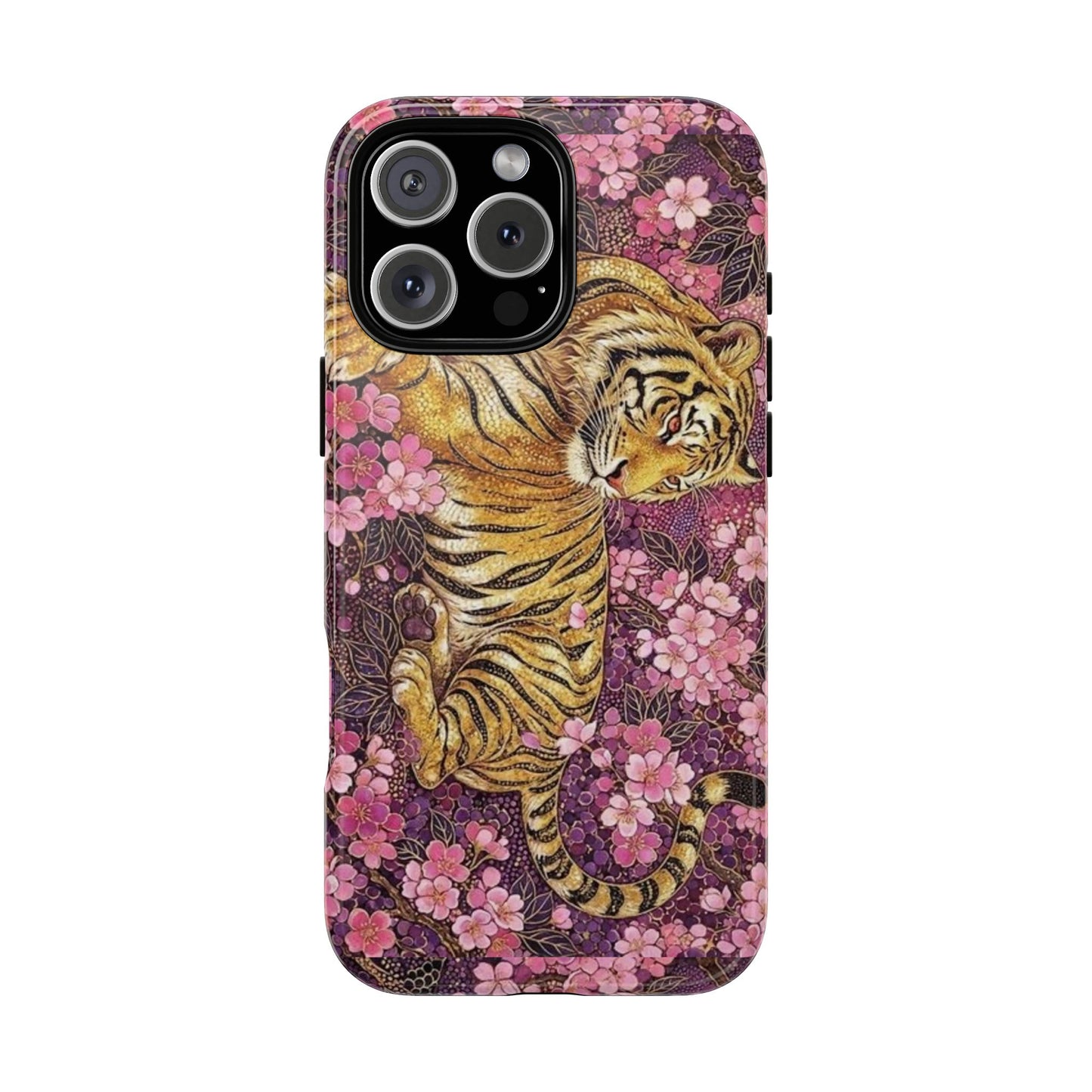 Tiger Floral Phone Case — Vintage Sakura Heavy-Duty Protective Cover