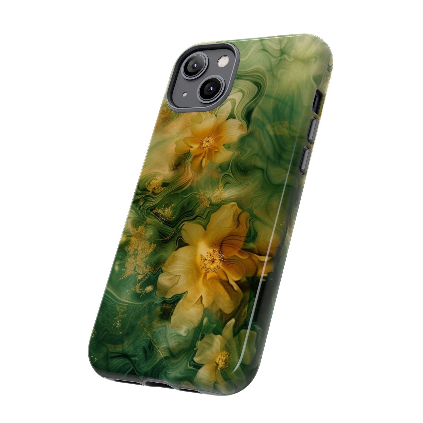 Floral Swirl Phone Case — Green & Gold Vintage Flower Design