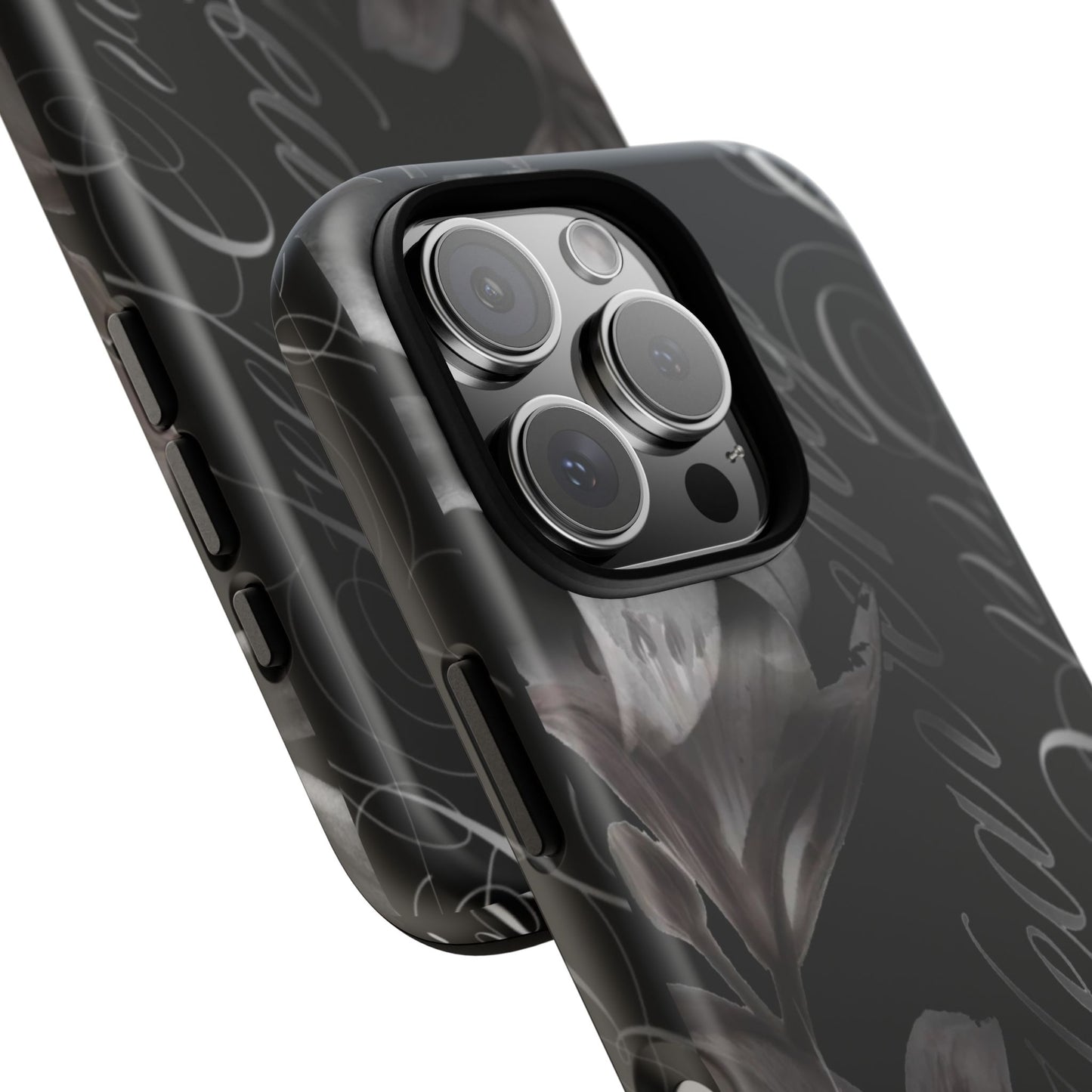 Floral Script Tough Phone Case – Black Lily Protective Cover