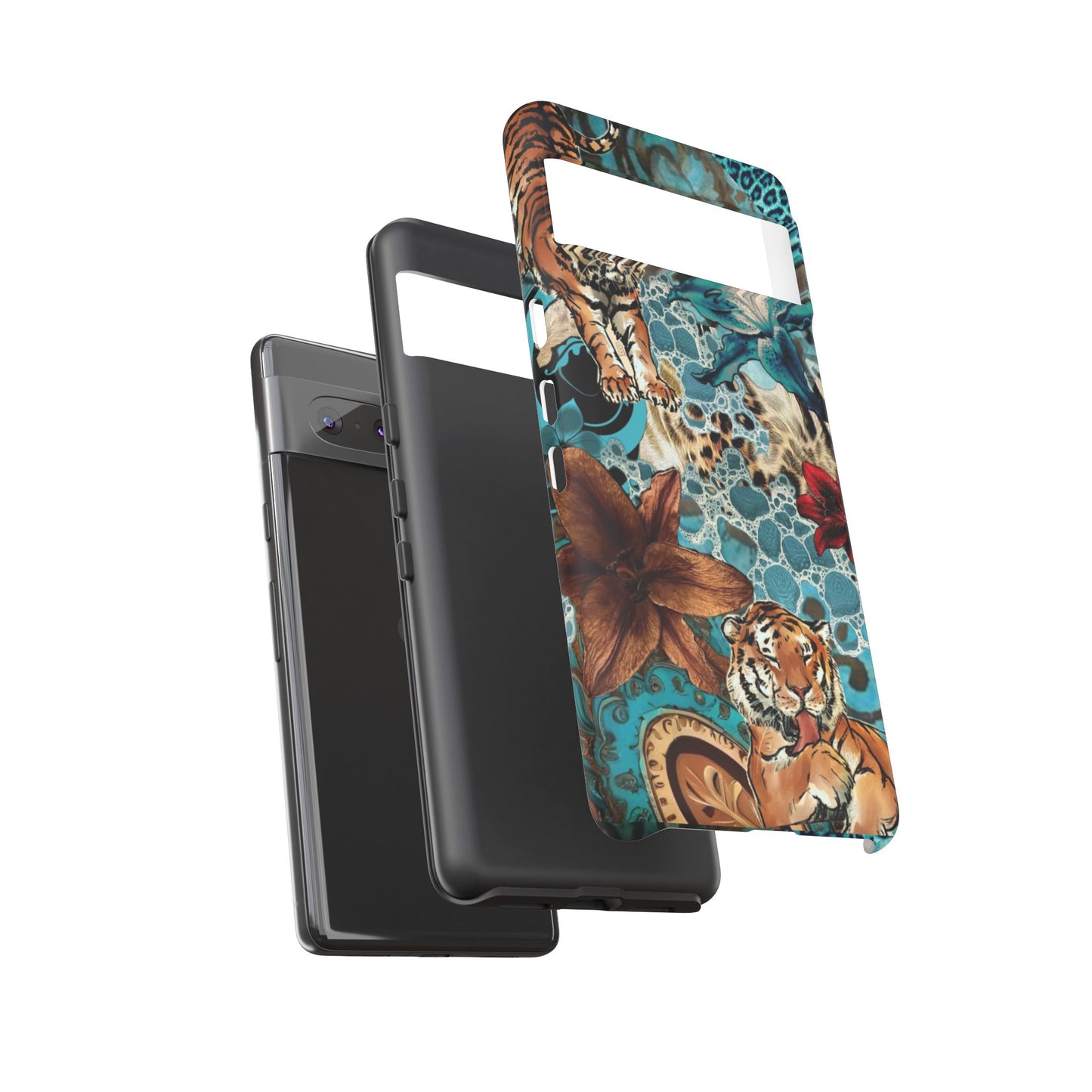 Floral Tiger Phone Case - Teal Safari Protective Cover