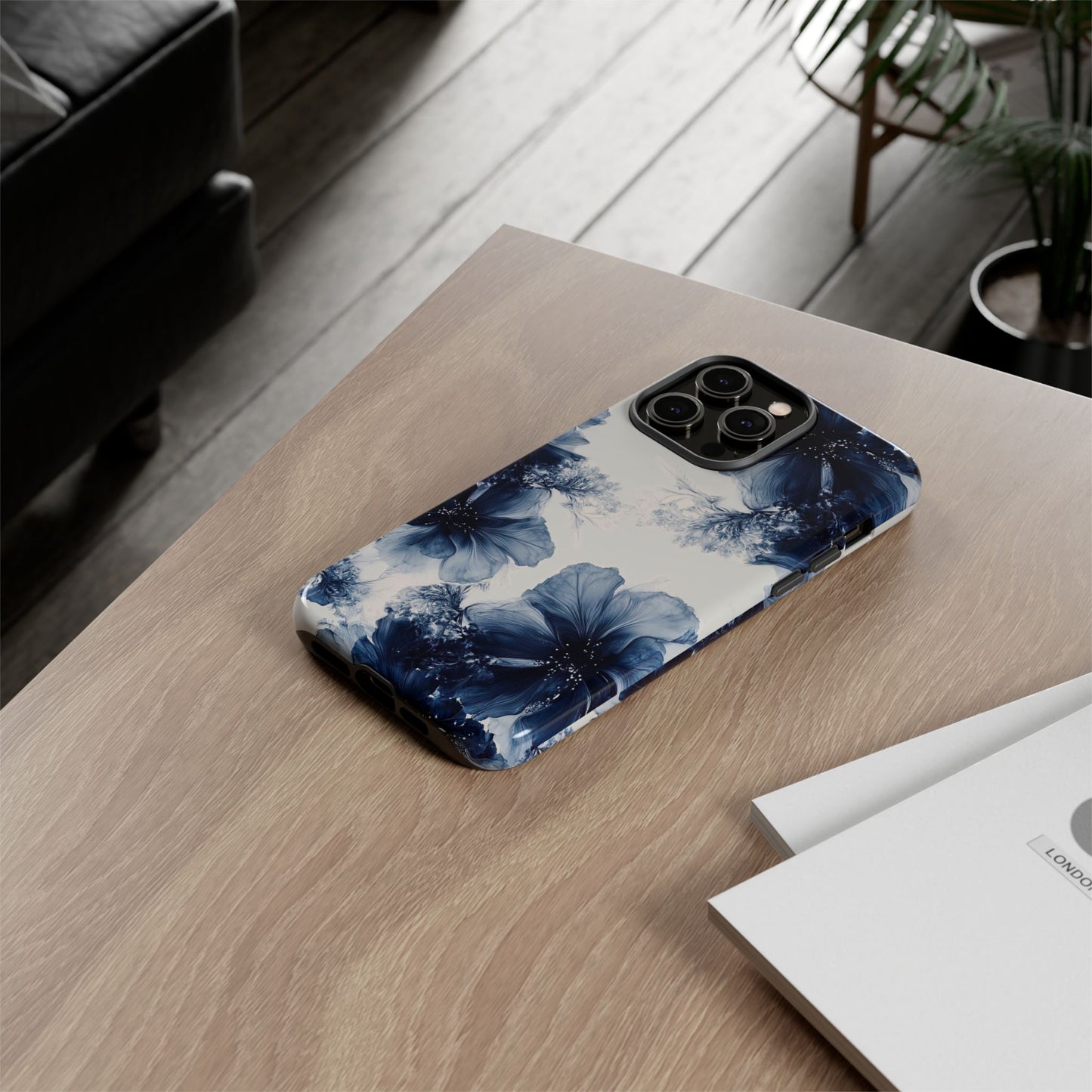 Floral Indigo Tough Phone Case — Blue Botanical Protective Cover