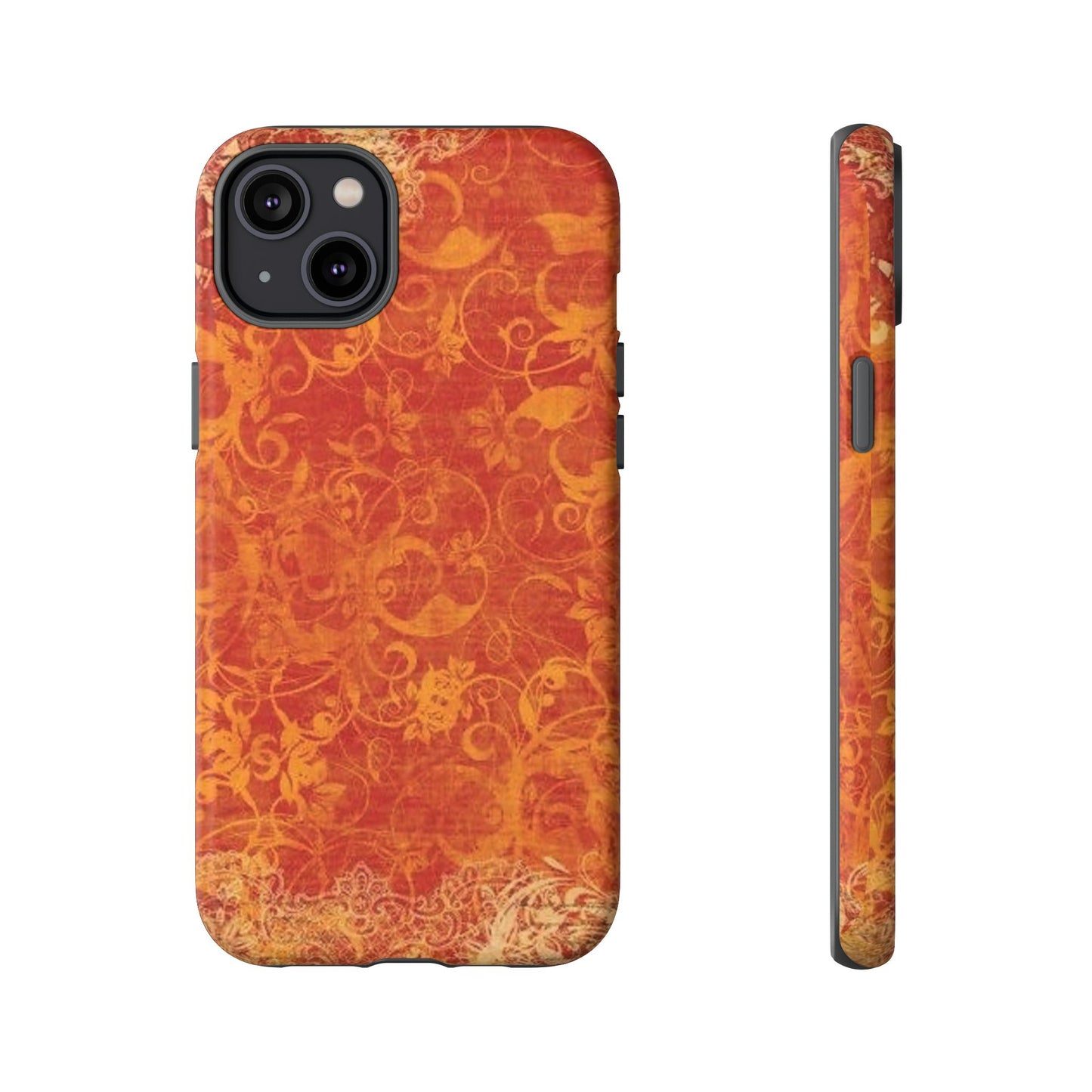 Floral Autumn iPhone Tough Case — Orange Vintage Scroll Design