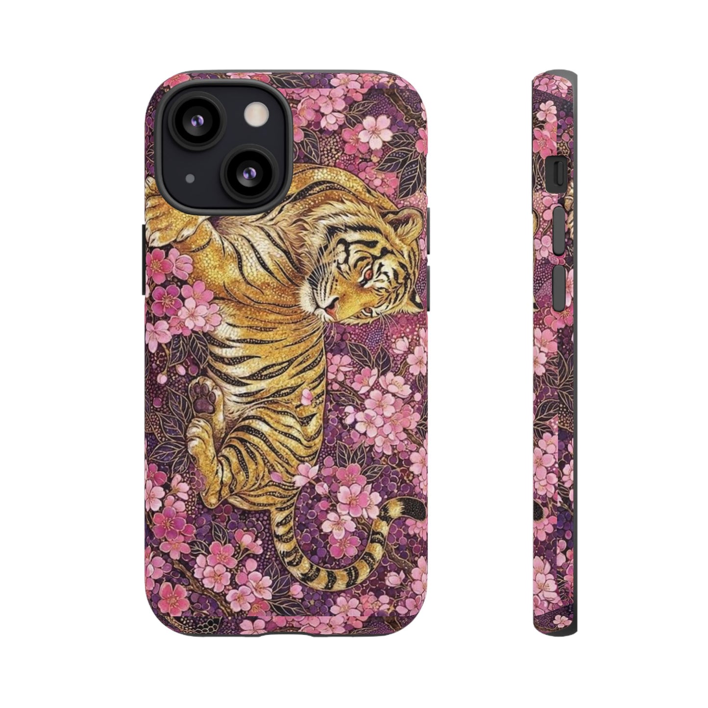 Tiger Floral Phone Case — Vintage Sakura Heavy-Duty Protective Cover