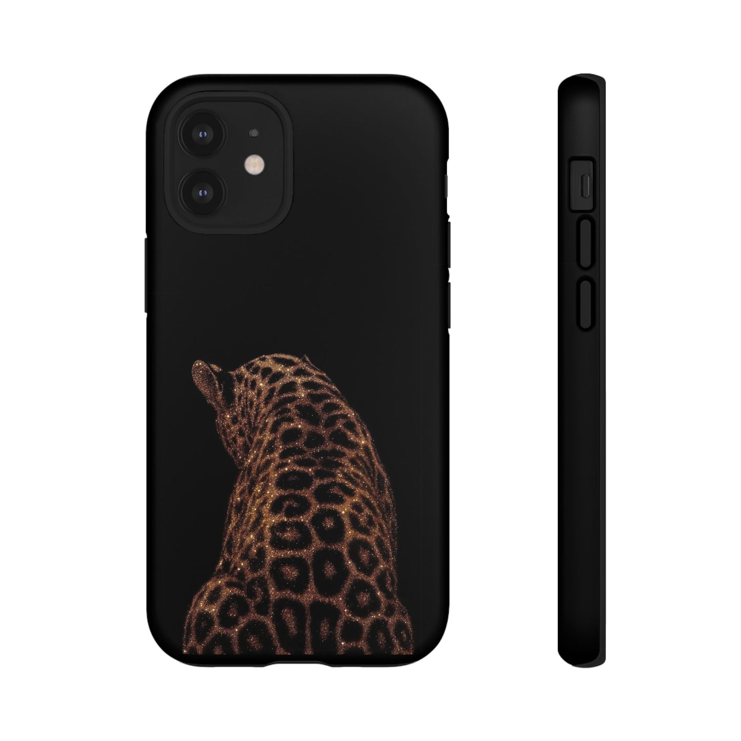 Leopard Print Tough Phone Case - Sleek Black Protective Cover