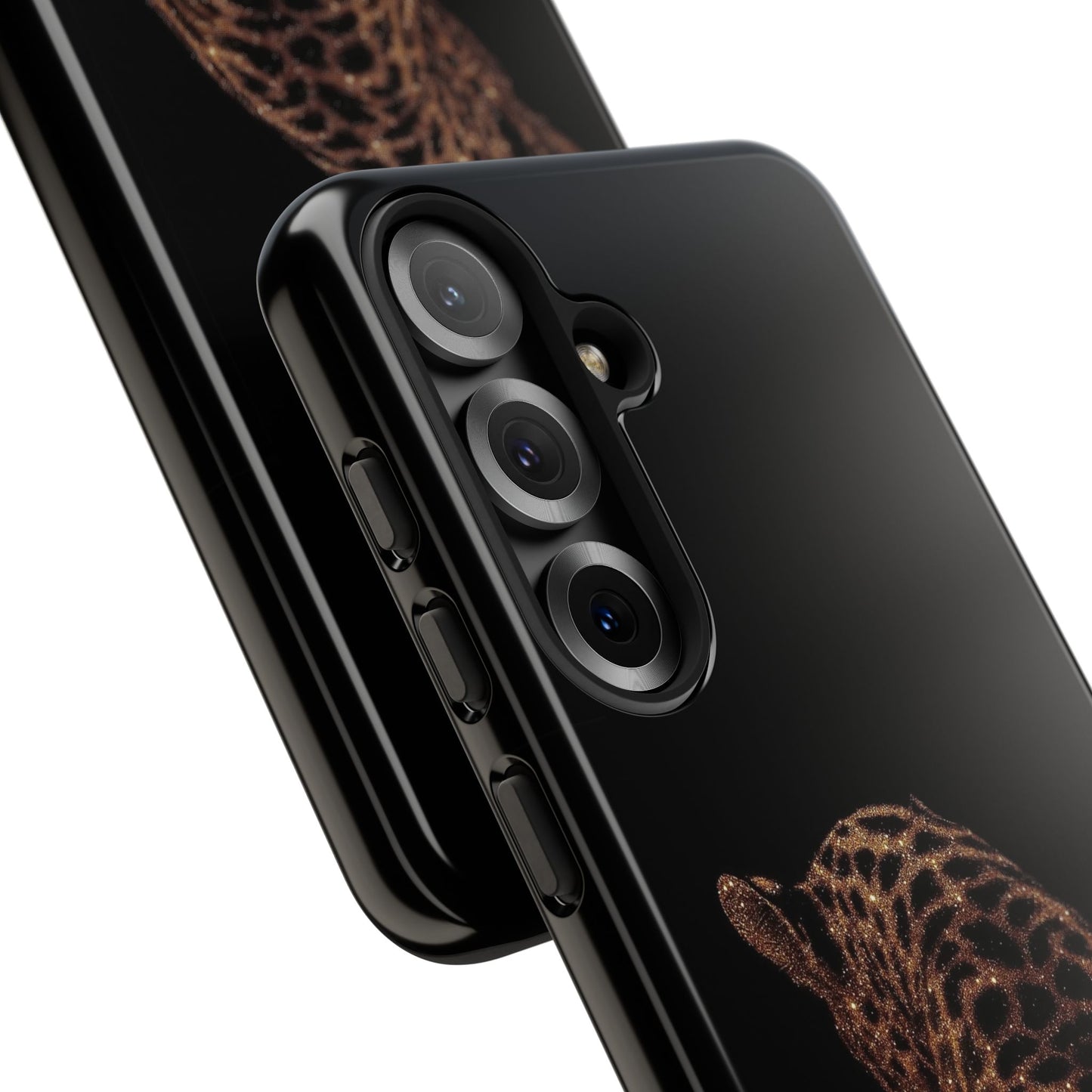 Leopard Print Tough Phone Case - Sleek Black Protective Cover