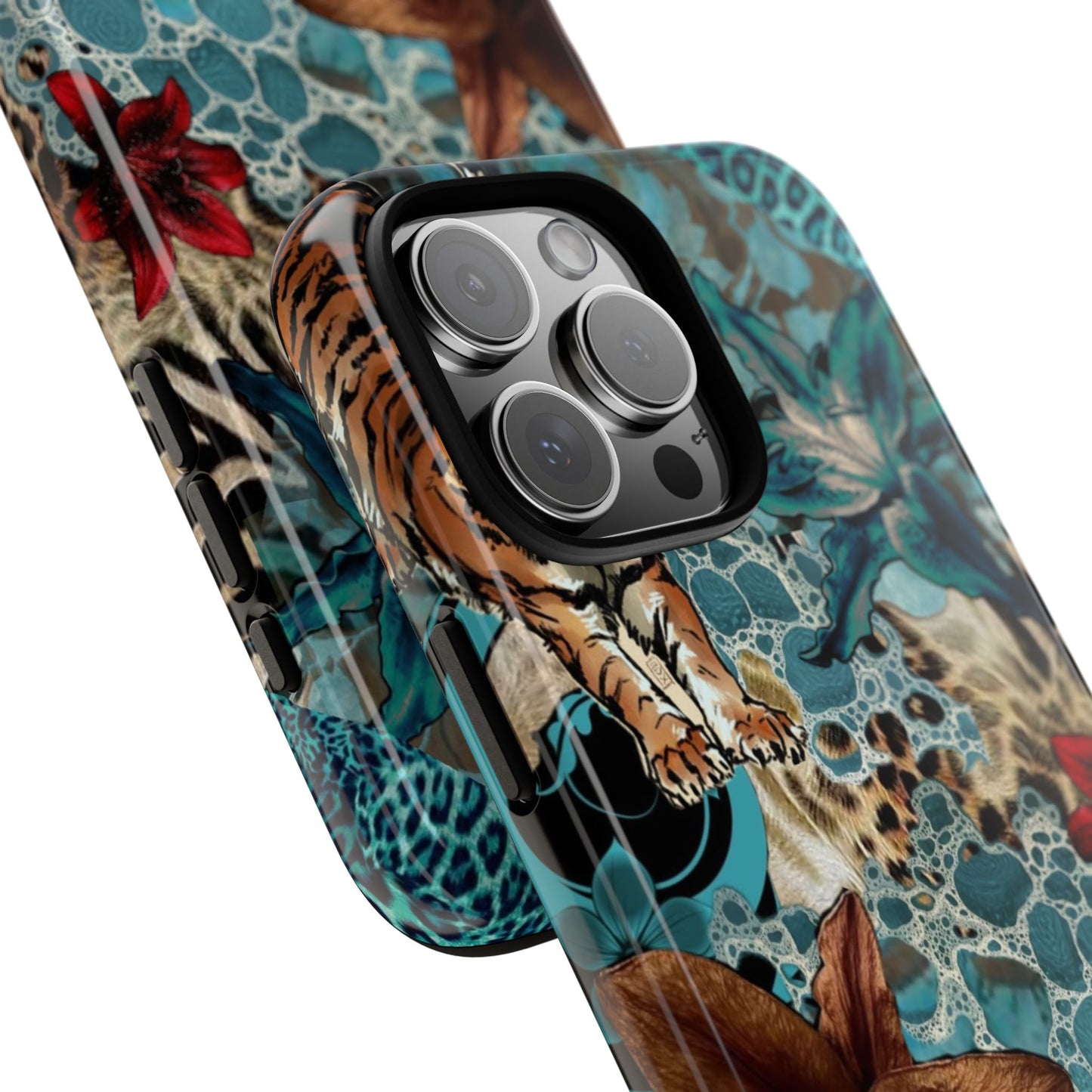 Floral Tiger Phone Case - Teal Safari Protective Cover
