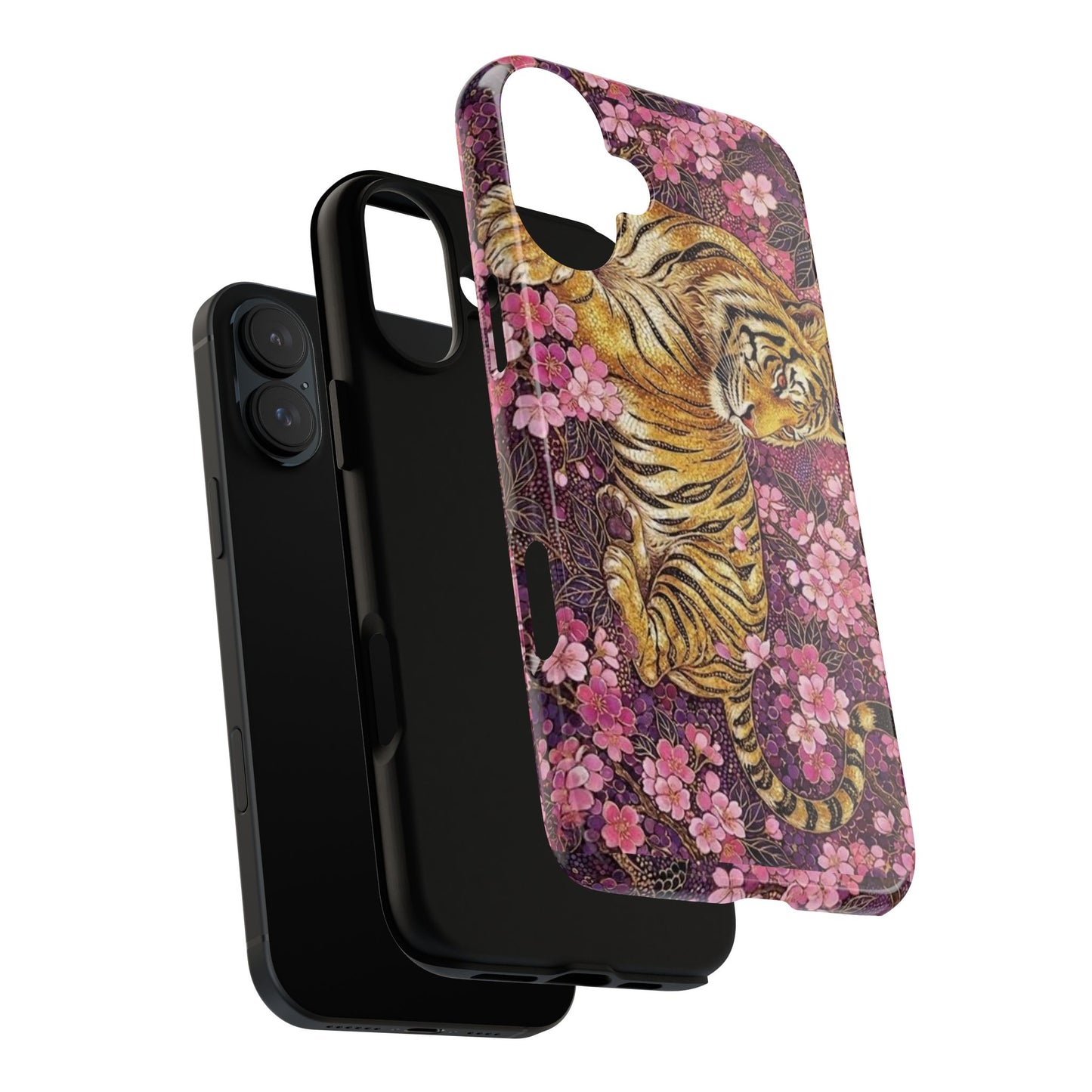 Tiger Floral Phone Case — Vintage Sakura Heavy-Duty Protective Cover