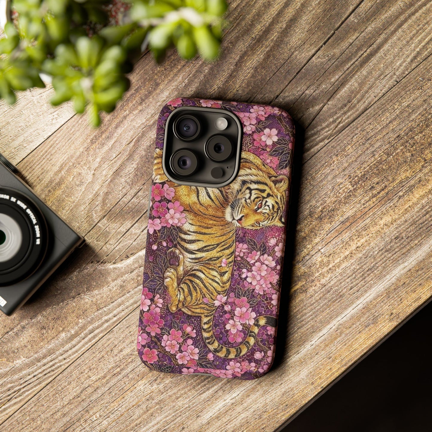 Tiger Floral Phone Case — Vintage Sakura Heavy-Duty Protective Cover