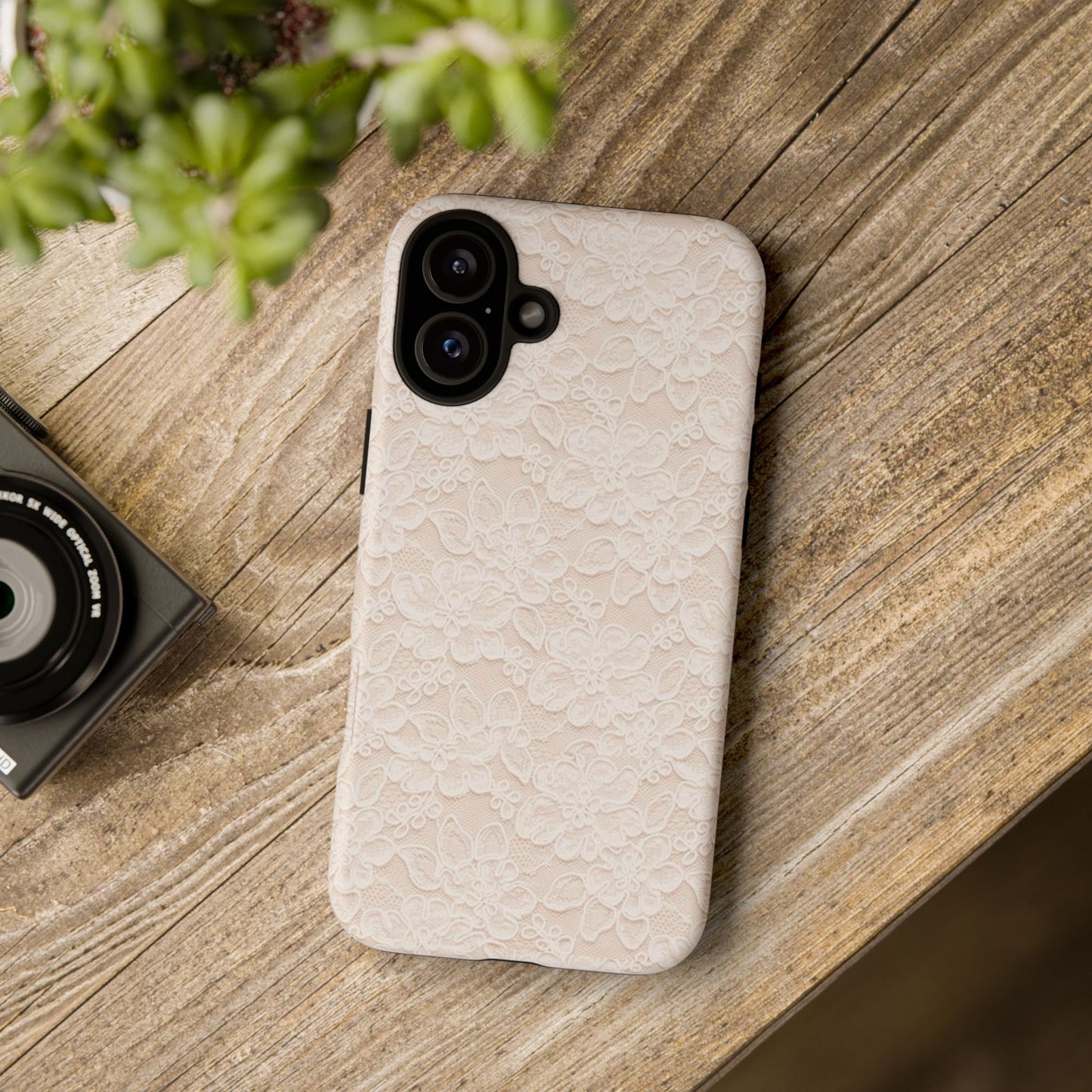 Floral Lace Tough Phone Case – Vintage Ivory Protective Cover
