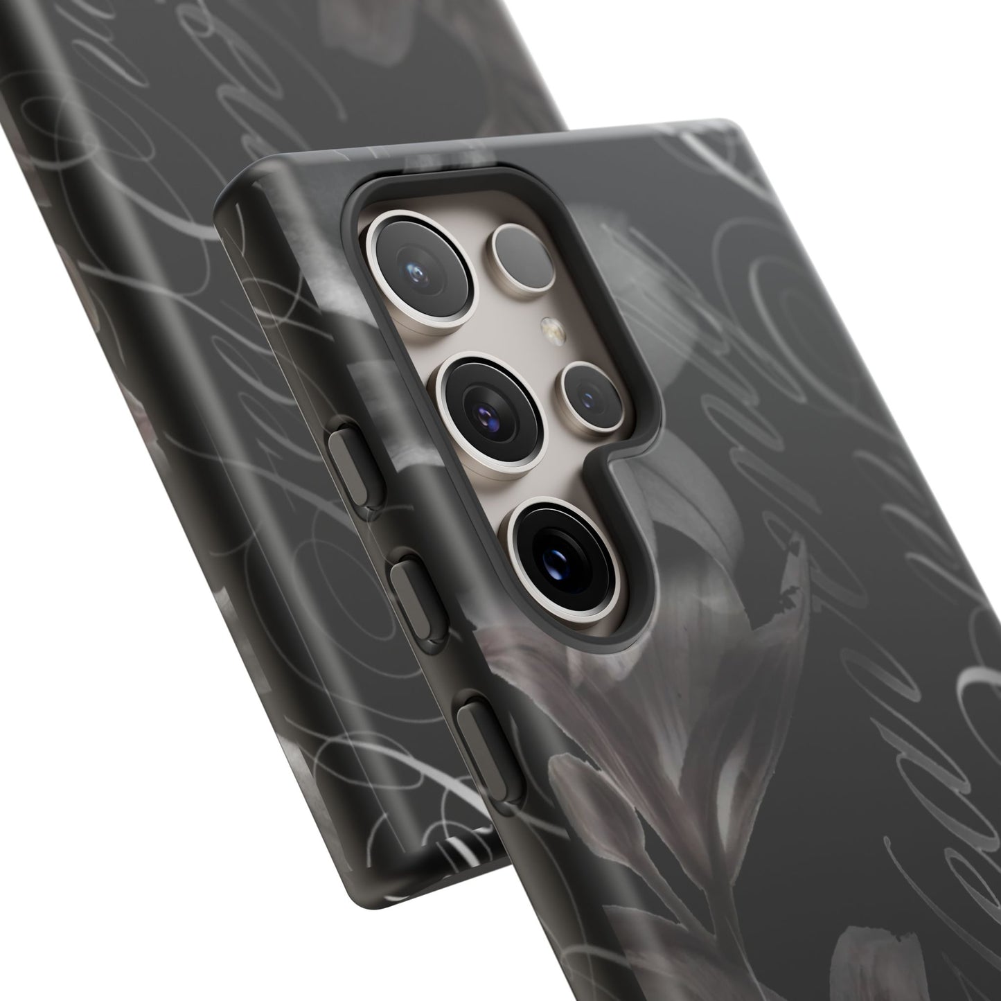 Floral Script Tough Phone Case – Black Lily Protective Cover