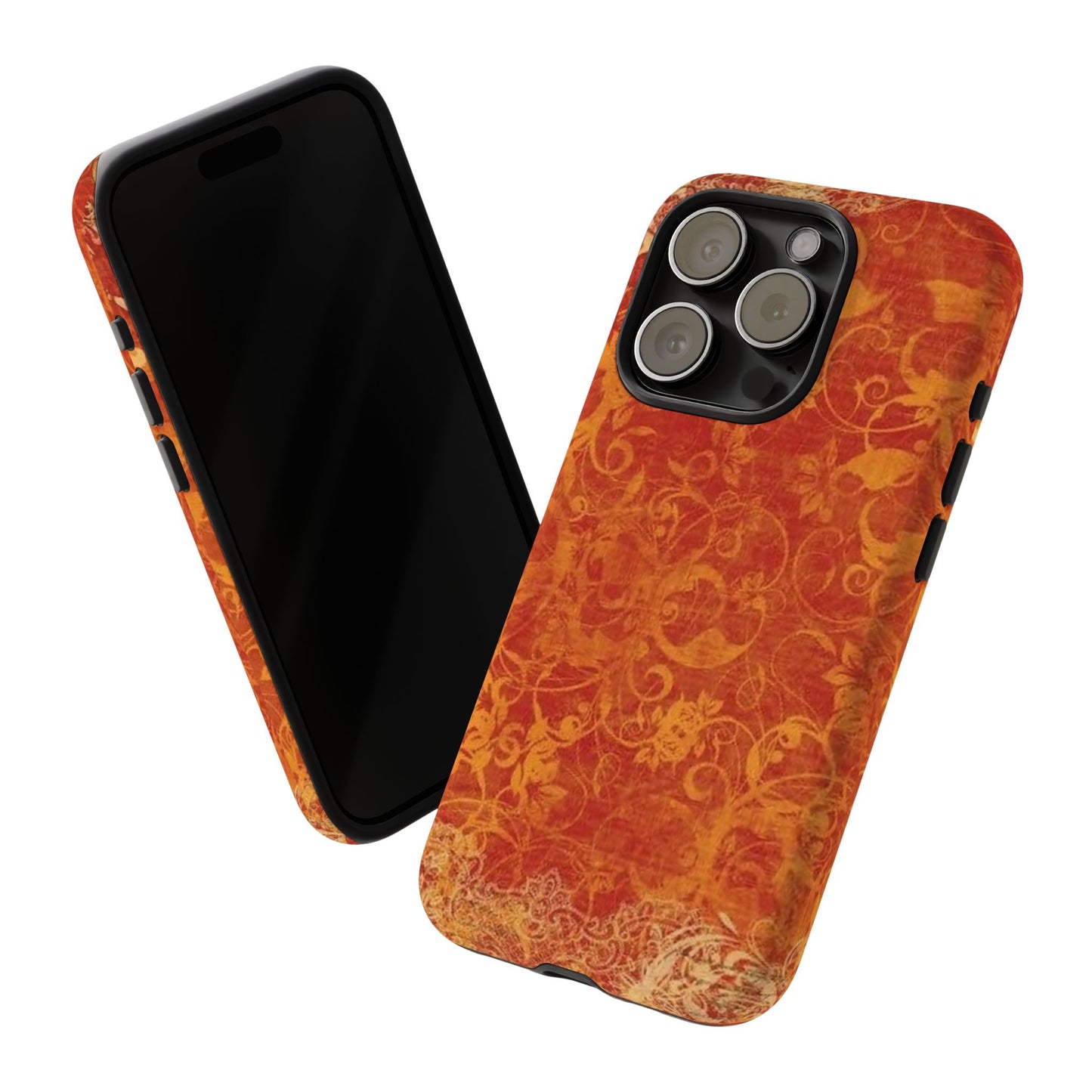 Floral Autumn iPhone Tough Case — Orange Vintage Scroll Design
