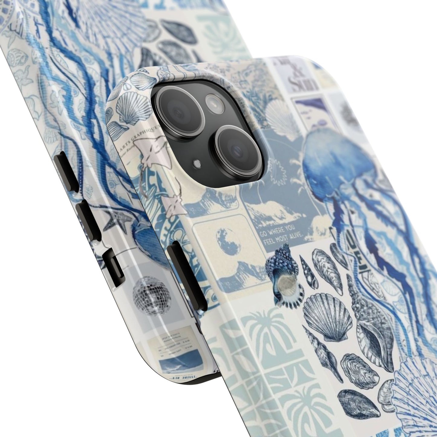 Sea Collage Tough Phone Case — Blue Jellyfish & Shells Coastal Design